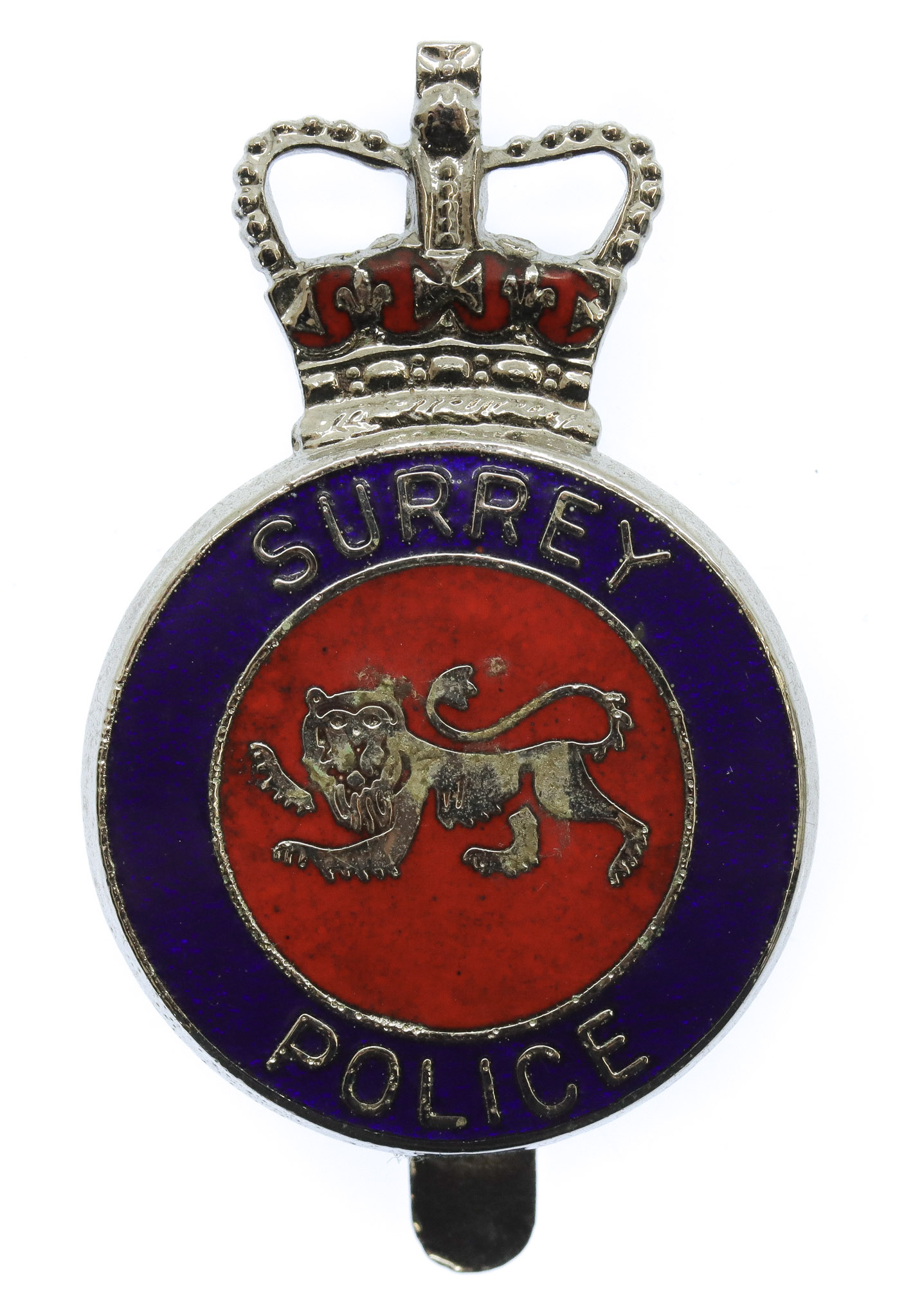 Surrey Police Enamelled Cap Badge - Queen's Crown