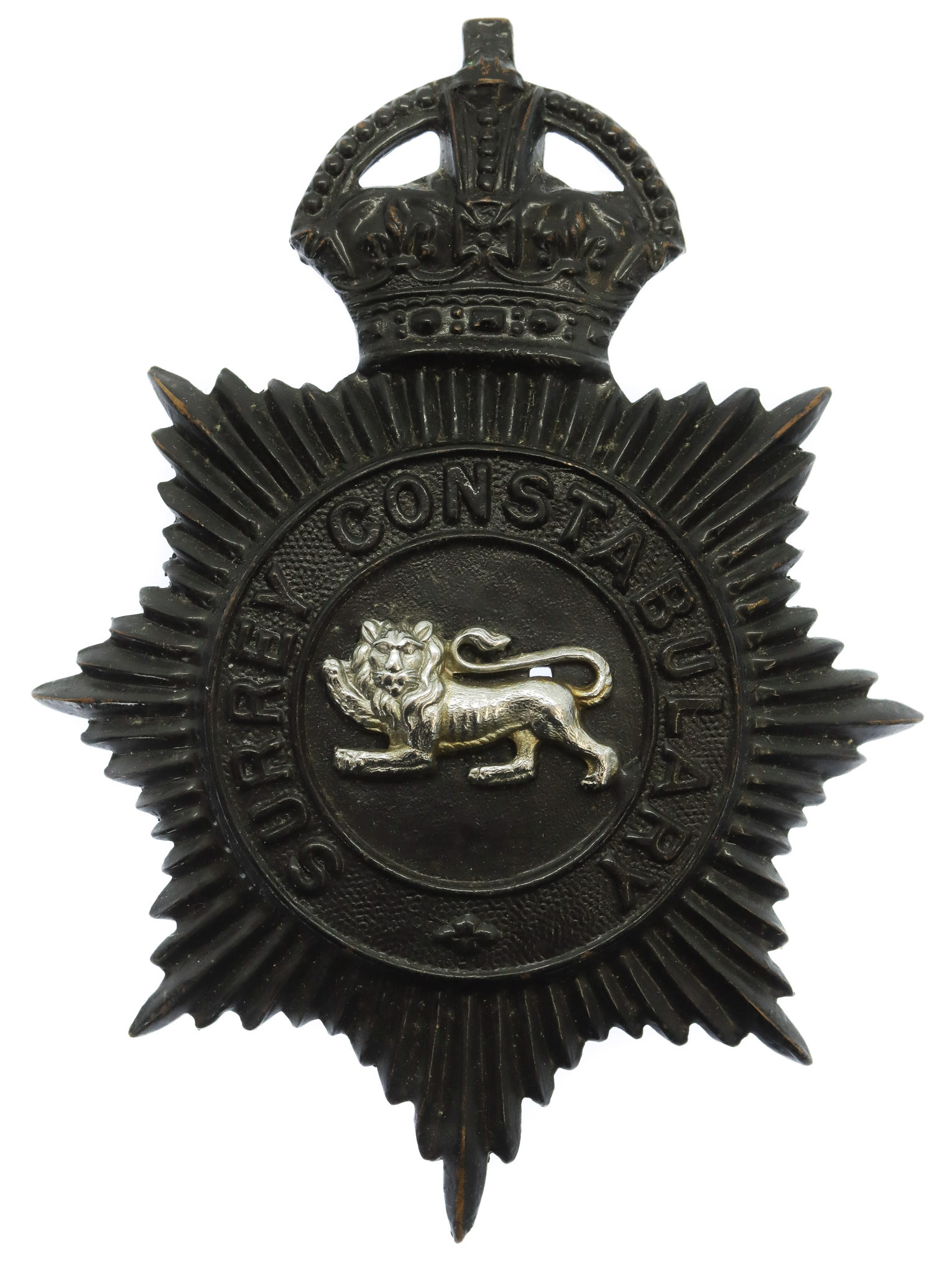 Surrey Constabulary Night Helmet Plate - King's Crown