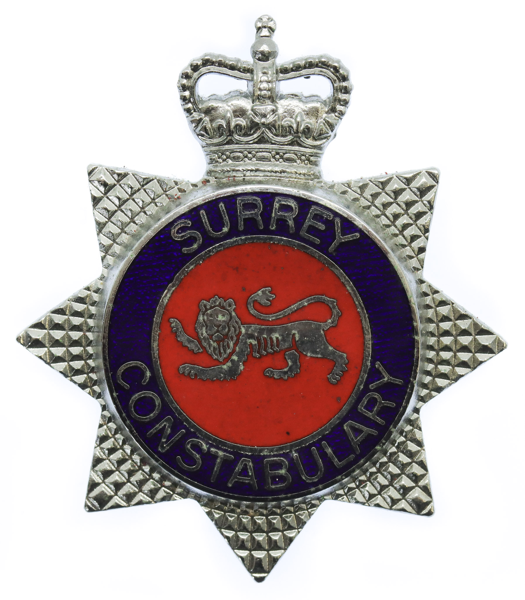 Surrey Constabulary Enamelled Star Cap Badge - Queen's Crown