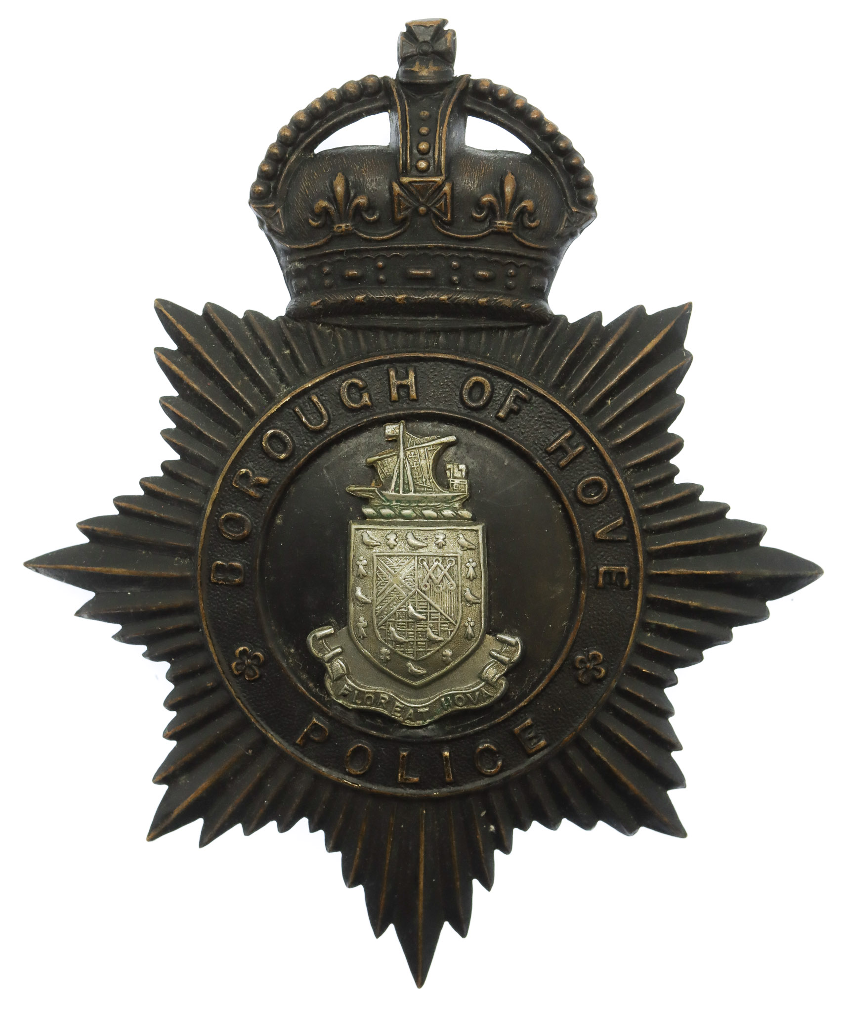 Borough of Hove Police Night Helmet Plate - King's Crown