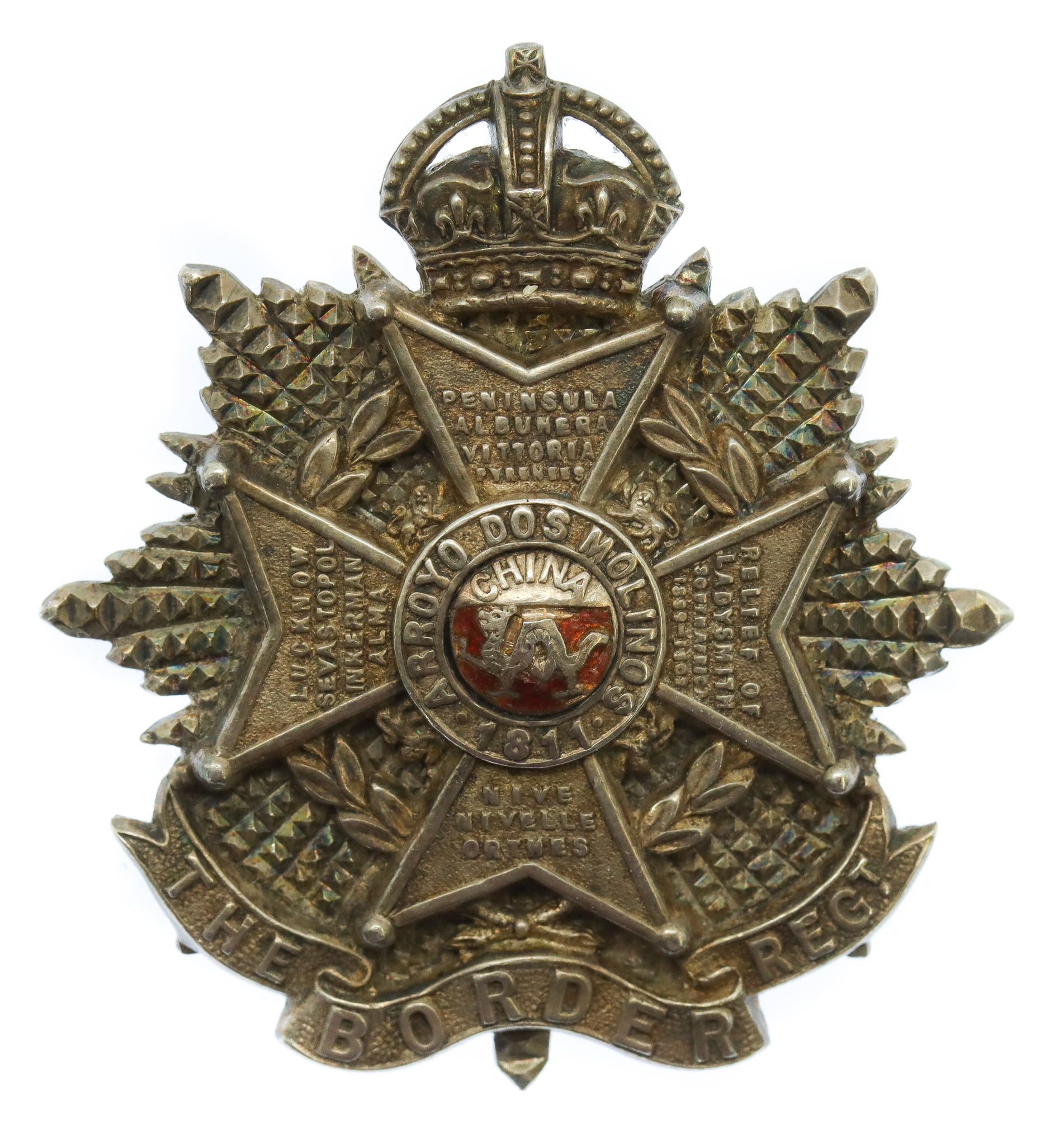 Border Regiment Officer's Silver & Enamel Cap Badge - King's Crown