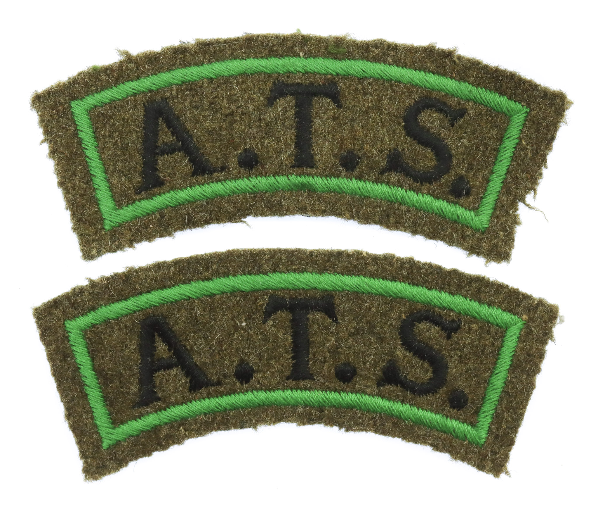 Pair of Auxiliary Territorial Service (A.T.S.) Cloth Shoulder Titles (1st Pattern)
