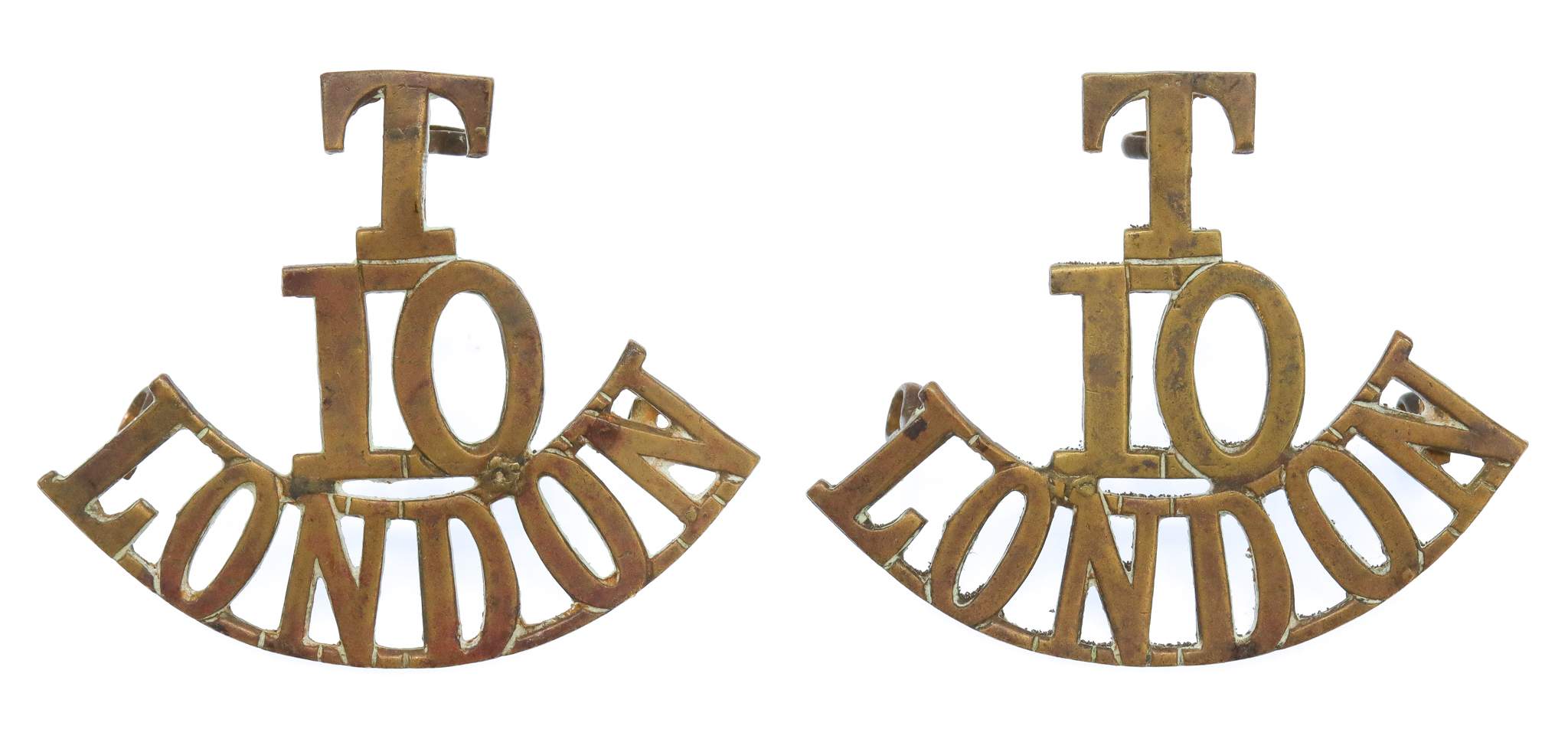 Pair of 10th County of London Bn. (Hackney Rifles) London Regiment (T/10/LONDON) Shoulder Titles