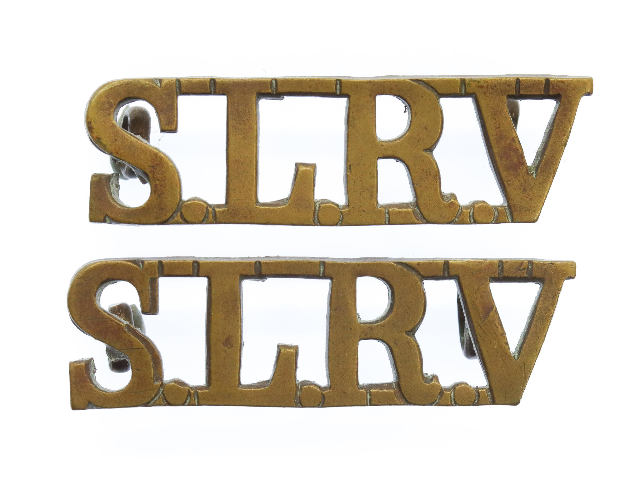 Pair of South London Rifle  Volunteers (S.L.R.V.) WW1 V.T.C. Shoulder Titles