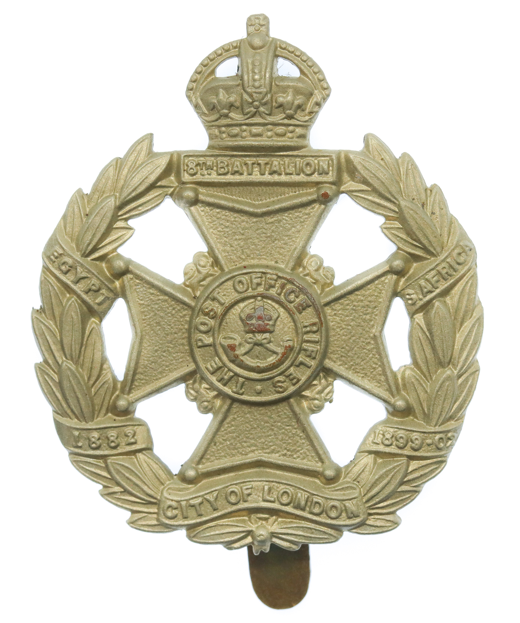 8th City of London Bn. (Post Office Rifles) London Regiment Cap Badge - King's Crown
