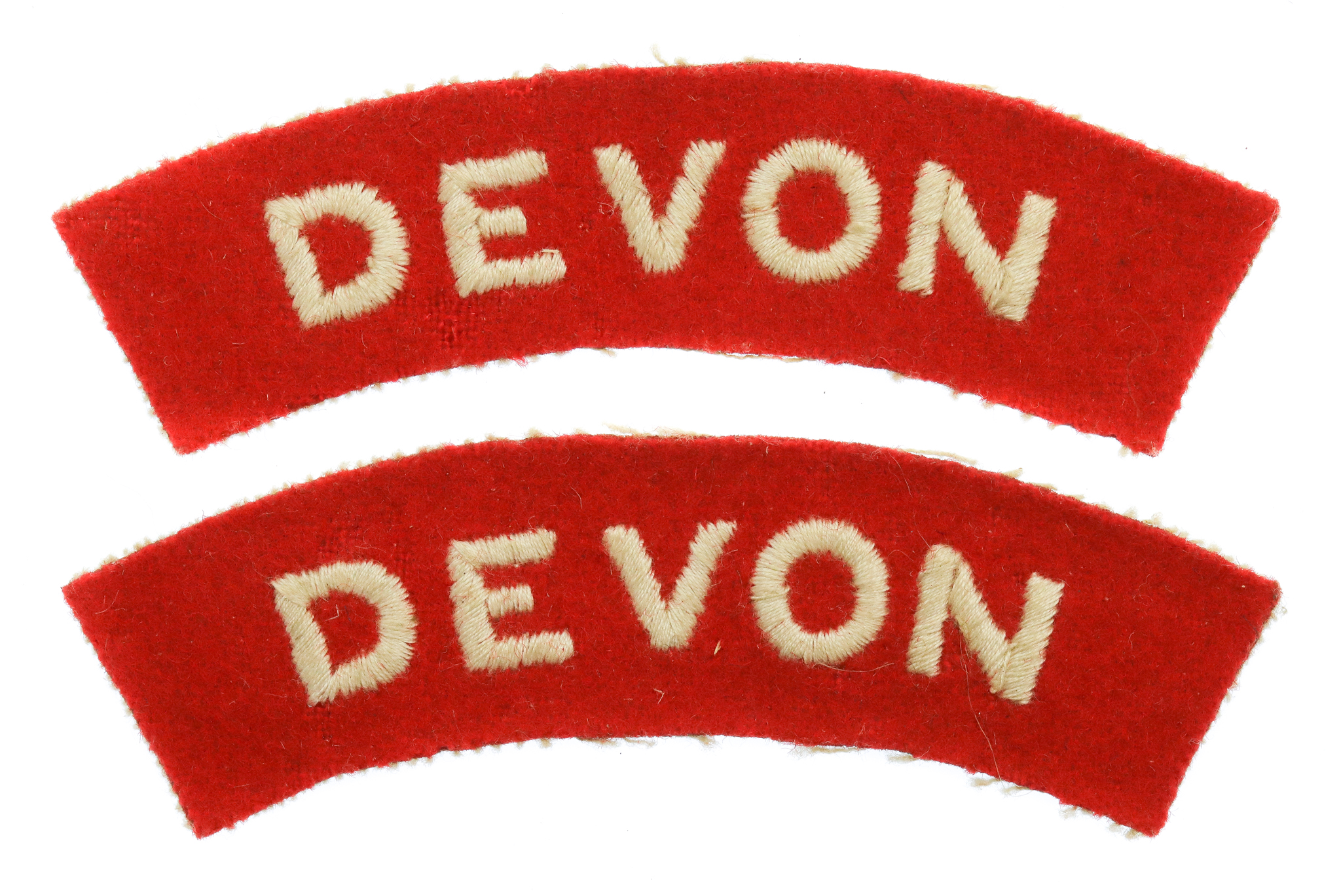 Pair of Devonshire Regiment (DEVON) Cloth Shoulder Titles