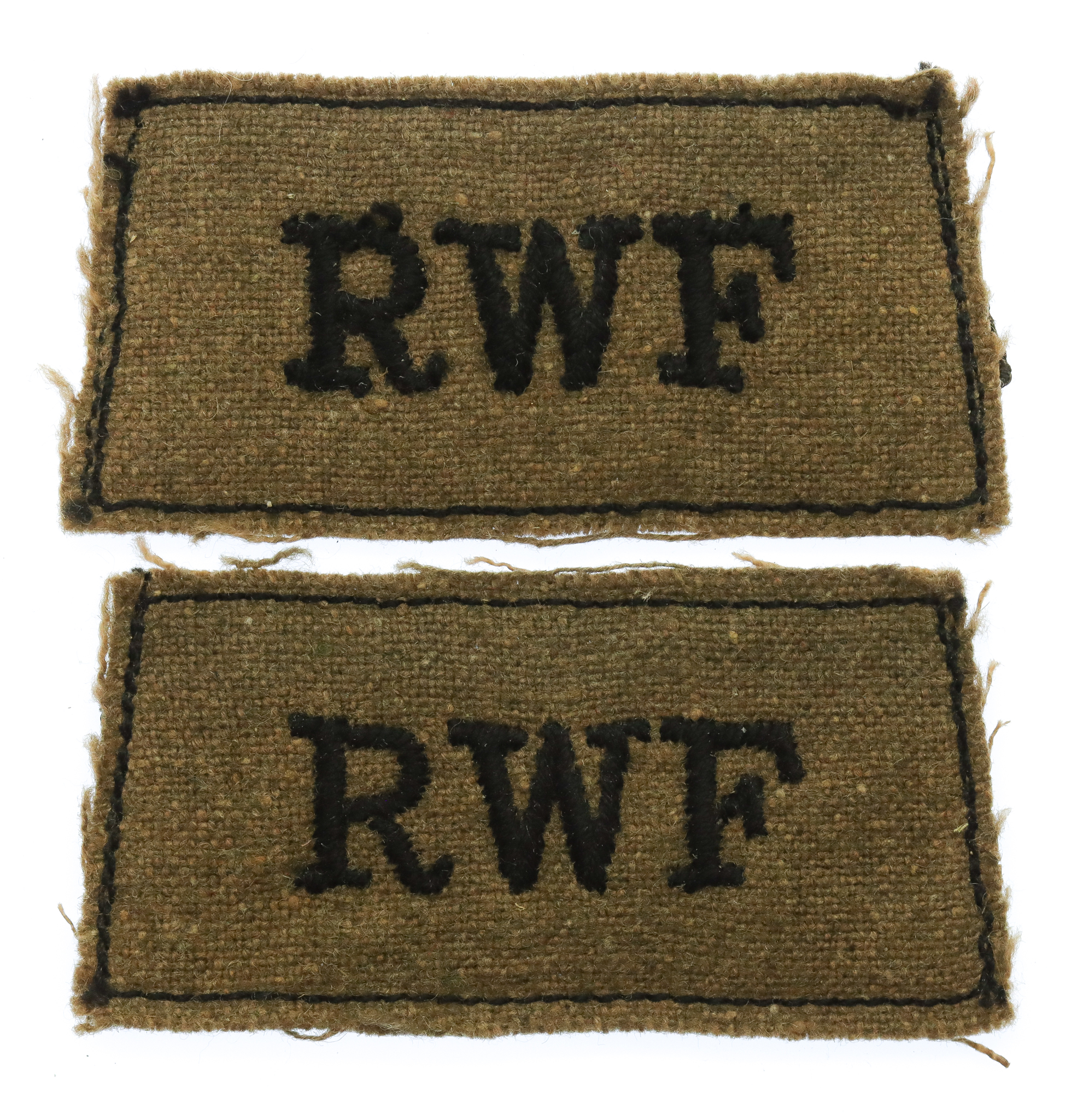 Pair of Royal Welch Fusiliers (RWF) Cloth Slip On Shoulder Titles