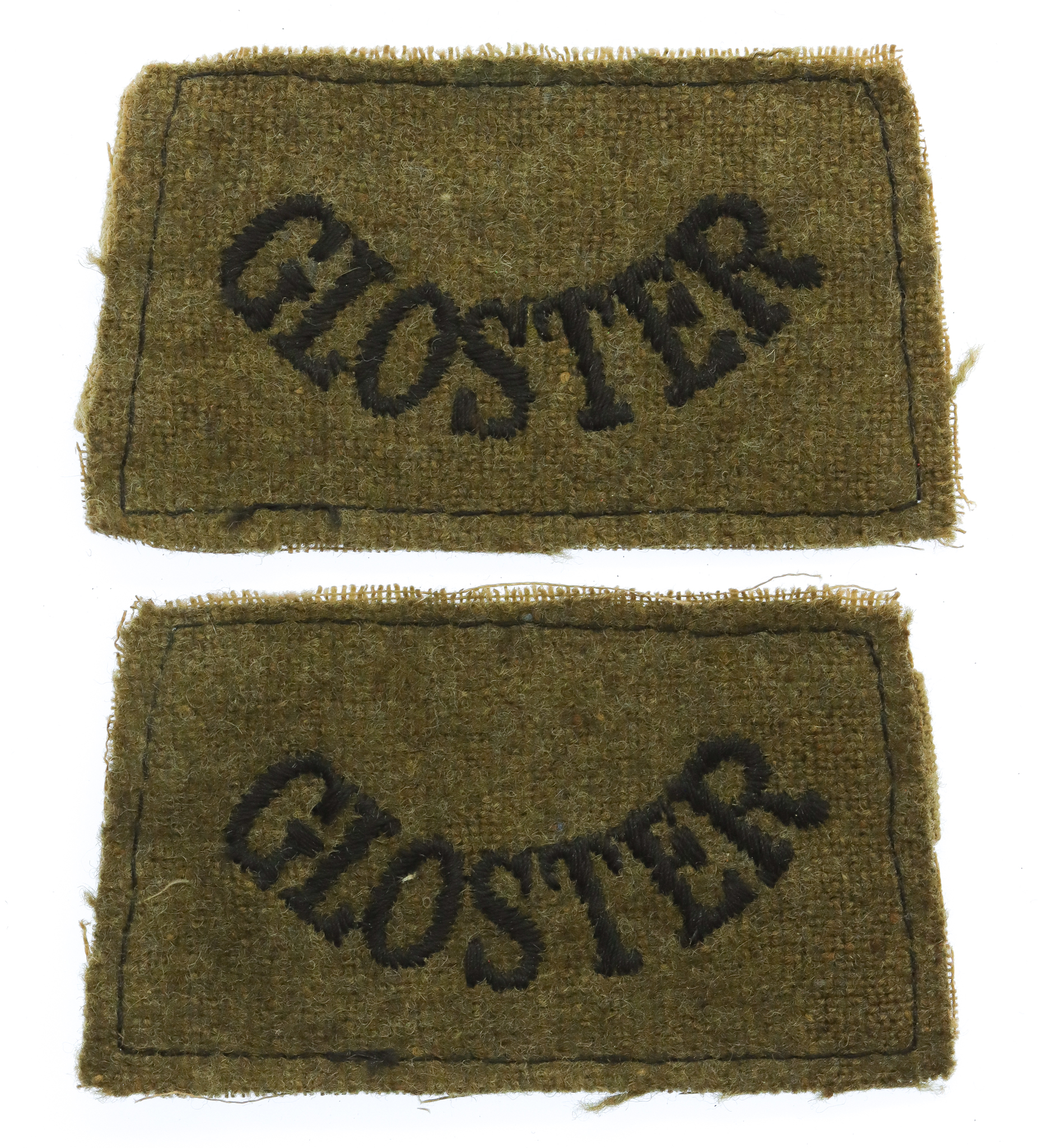 Pair of Gloucestershire Regiment (GLOSTER) WW2 Cloth Slip On Shoulder Titles