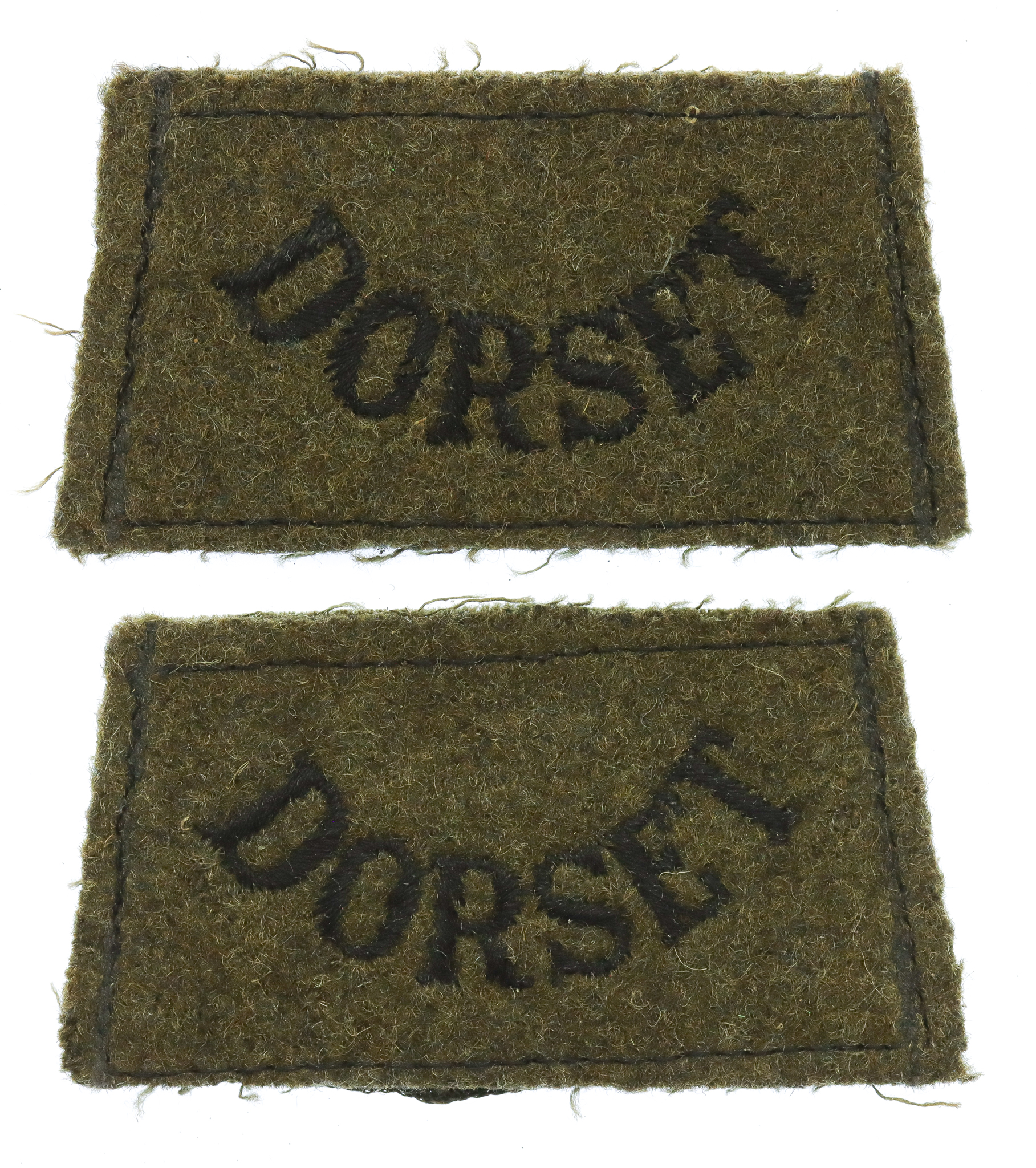 Pair of Dorsetshire Regiment (DORSET) WW2 Cloth Slip On Shoulder Titles