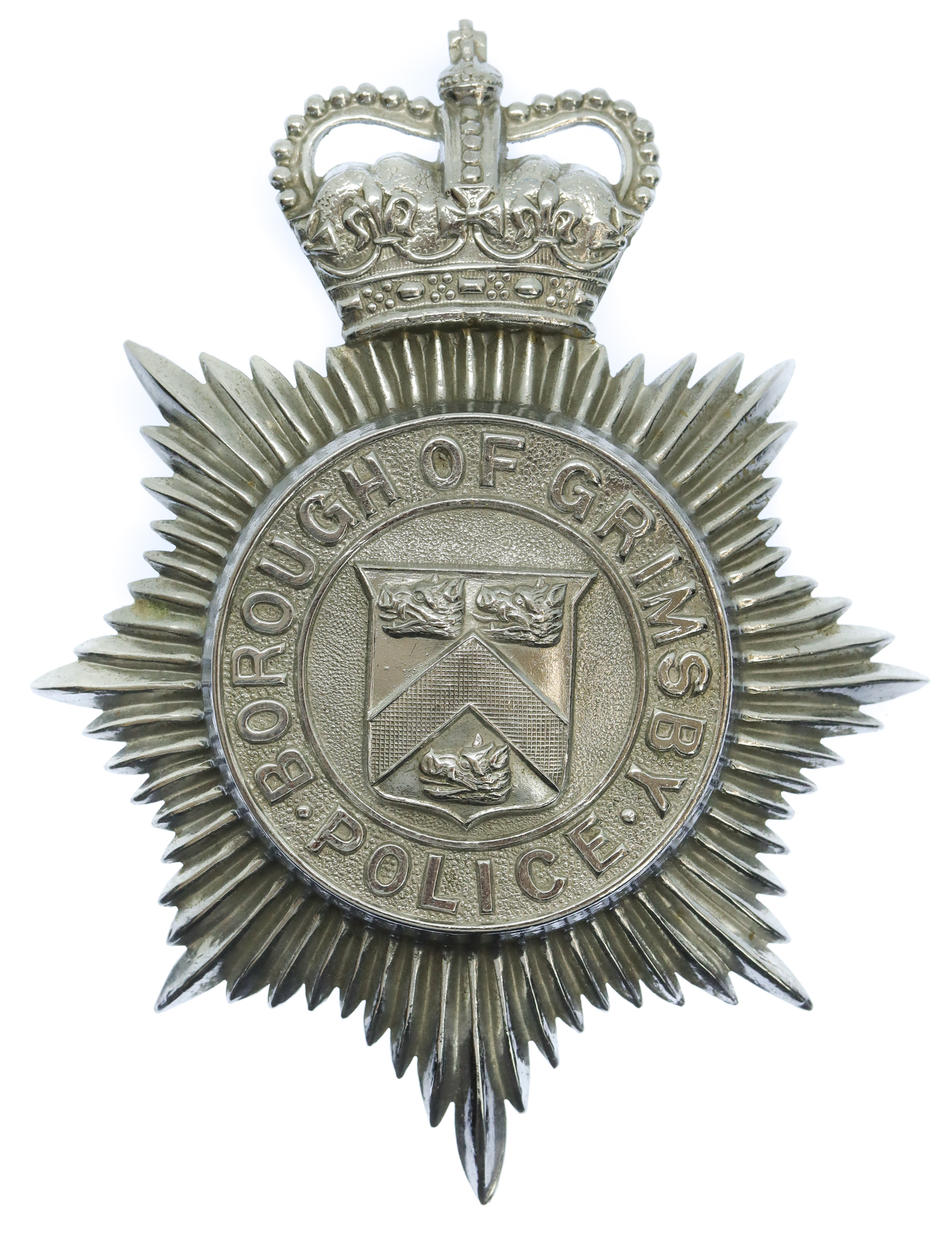 Grimsby Borough Police Helmet Plate - Queen's Crown
