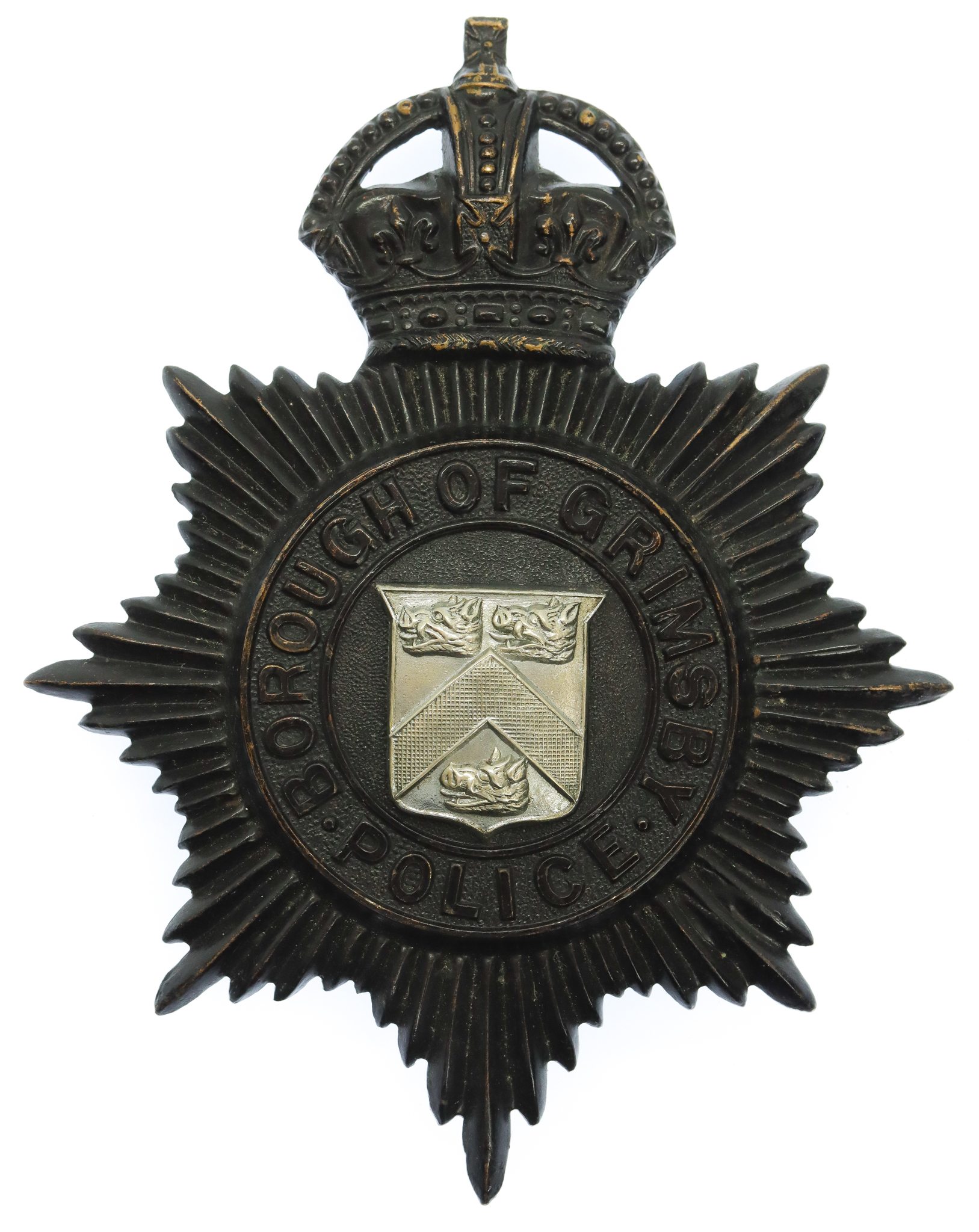Grimsby Borough Police Night Helmet Plate - King's Crown