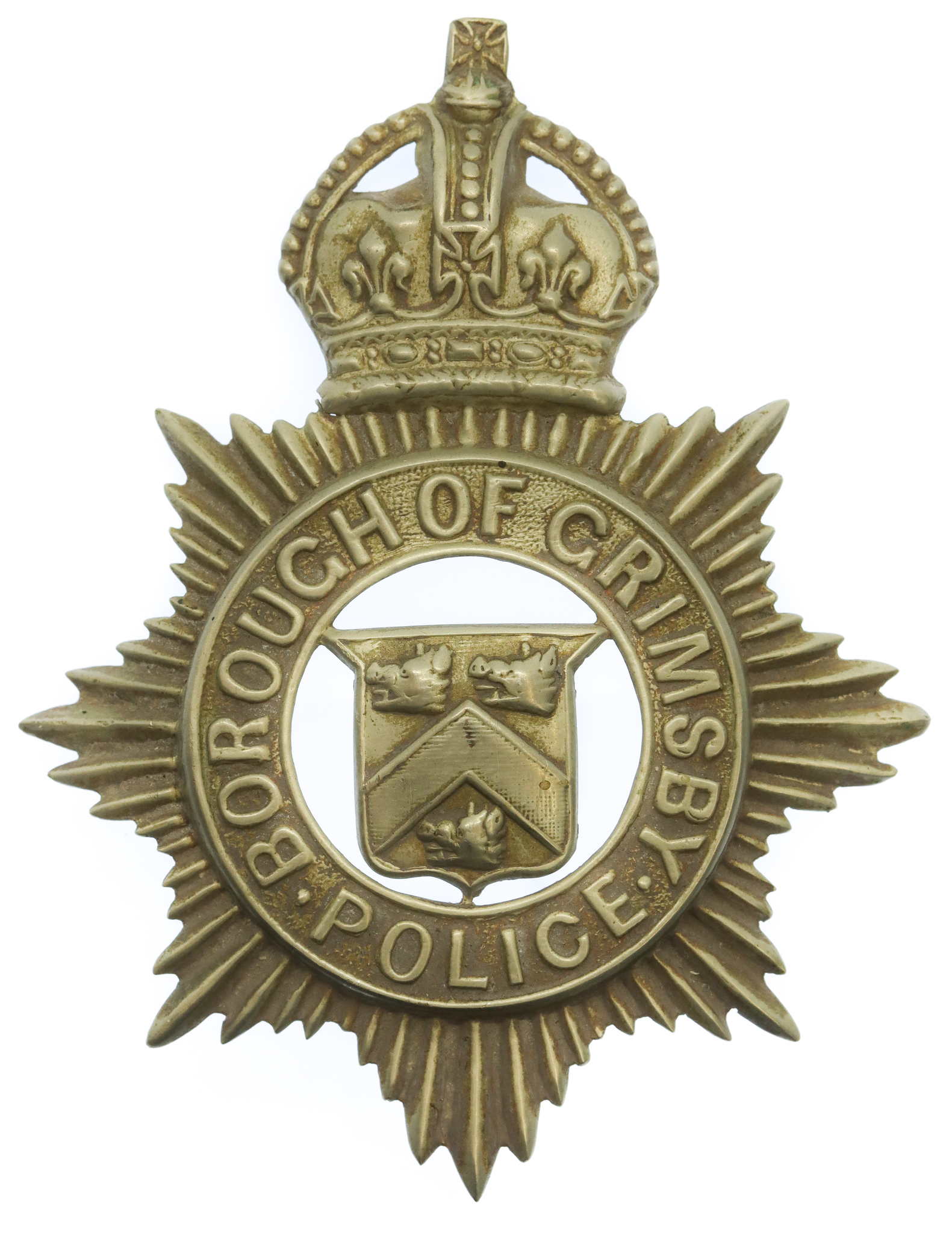 Grimsby Borough Police Helmet Plate - King's Crown