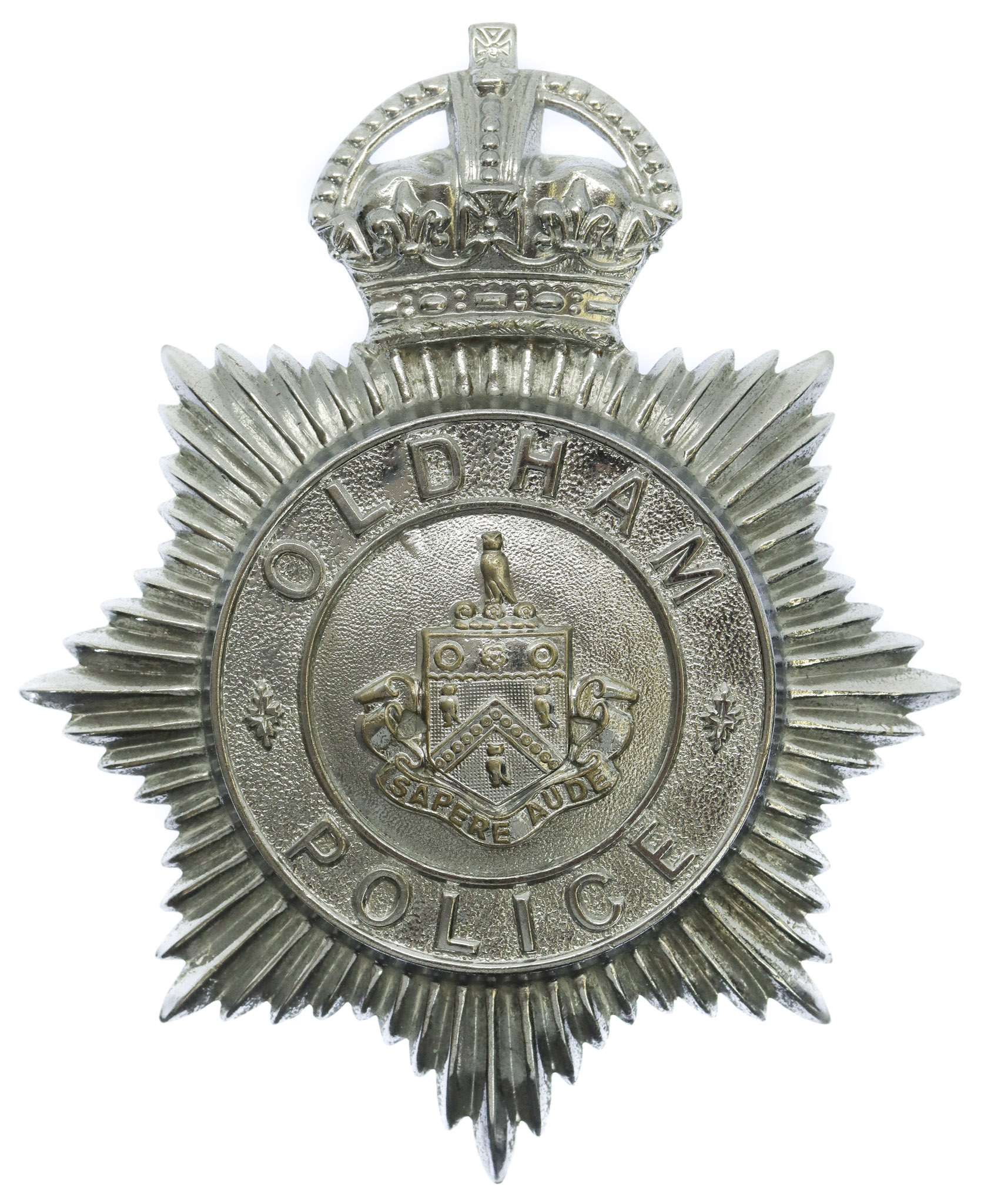 Oldham Borough Police Helmet Plate- King's Crown