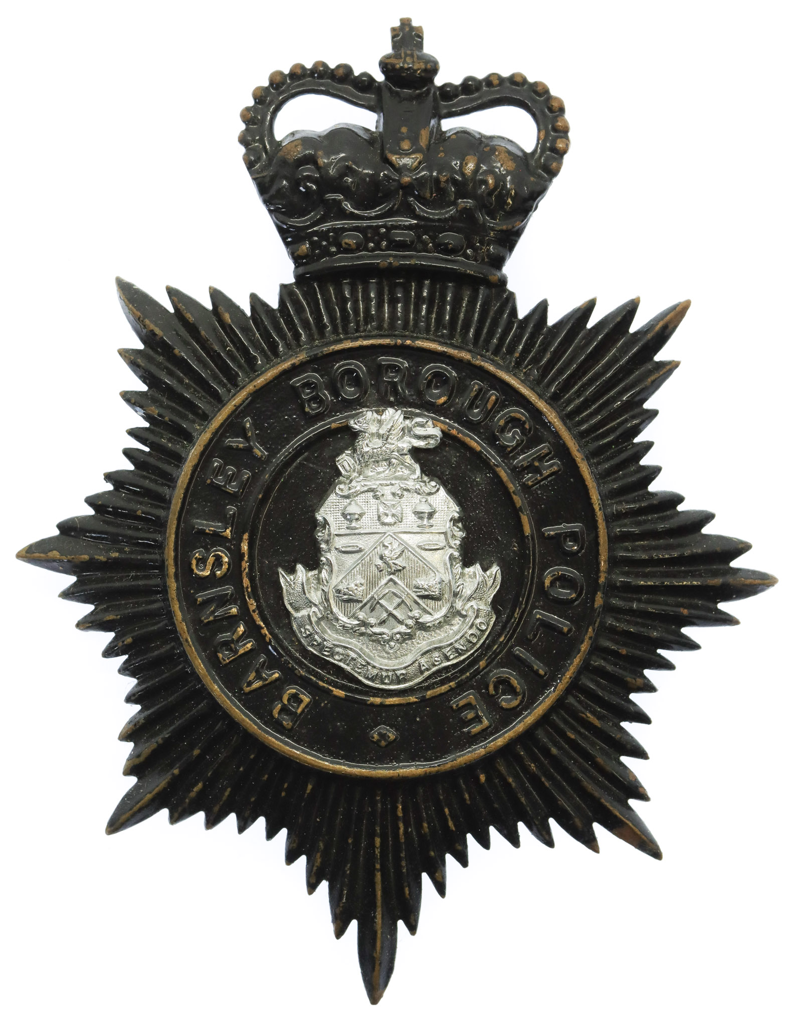 Barnsley Borough Police Night Helmet Plate - Queen's Crown