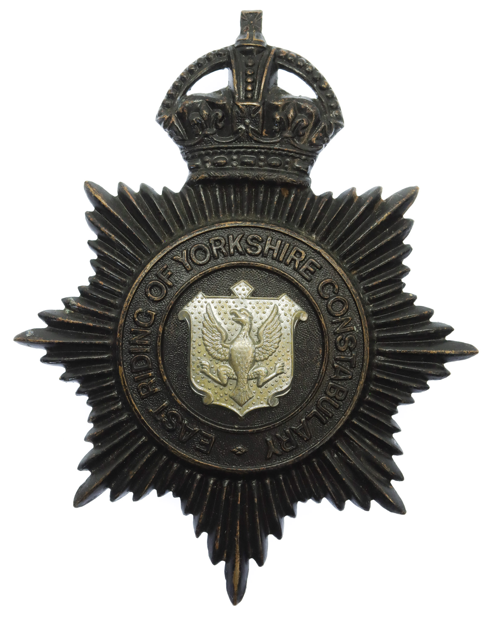 East Riding of Yorkshire Constabulary Night Helmet Plate - King's Crown
