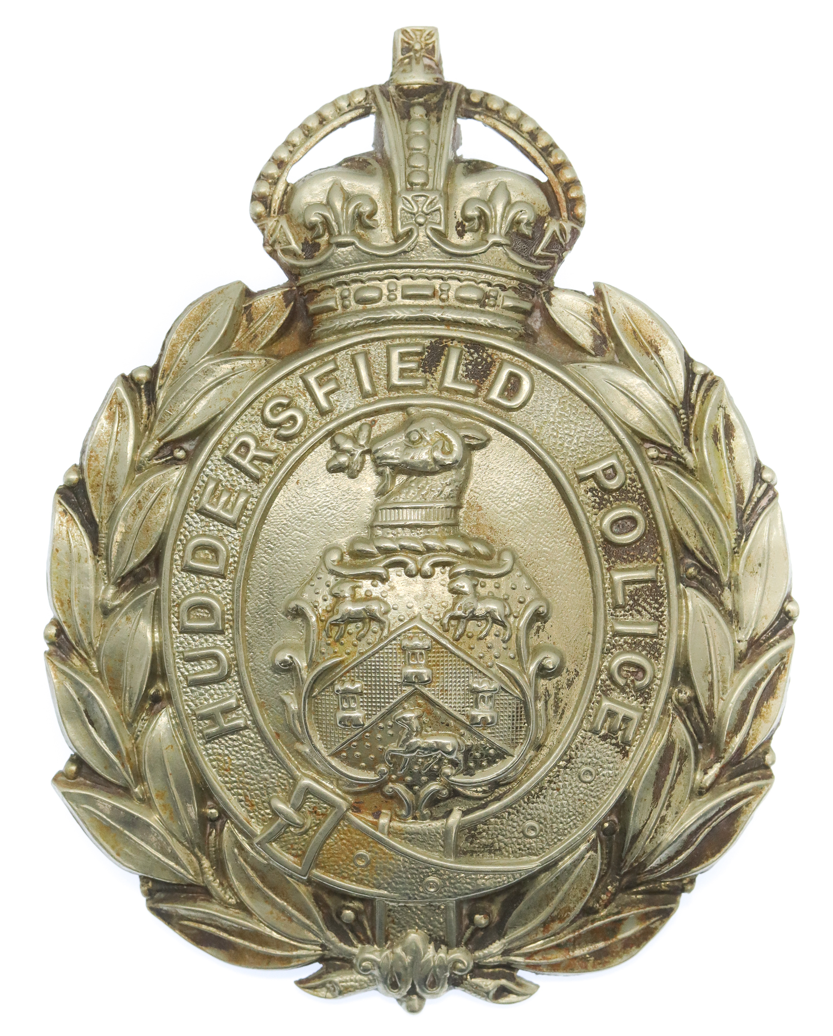Huddersfield Police Wreath Helmet Plate - King's Crown