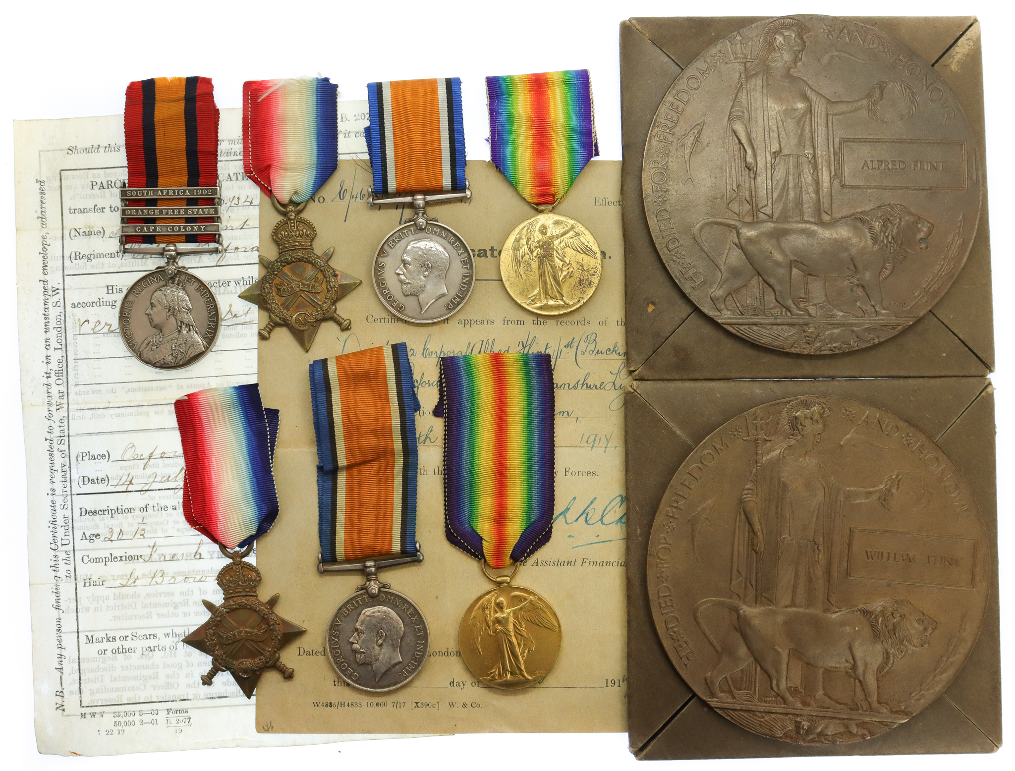 Family Boer War and WW1 Casualty Medal Group to the Flint Brothers