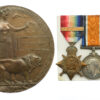 WW1 First Battle of Ypres Casualty 1914 Mons Star Medal Trio and Memorial Plaque - Pte. R. Day, 1st Bn. Gloucestershire Regiment