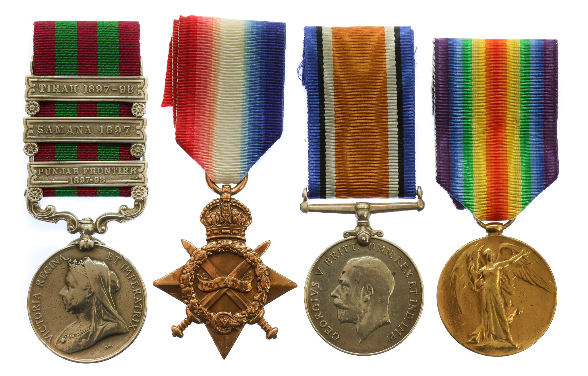 1895 IGS (3 Clasps), WW1 1914-15 Star, British War Medal and Victory Medal Group of Four - Gnr. W.E. Long, Royal Artillery