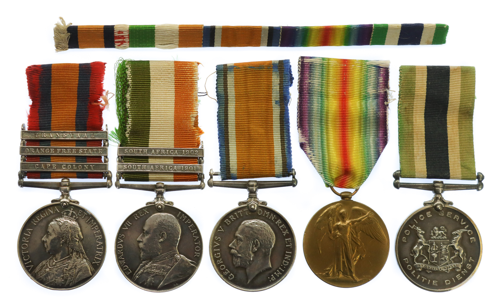 QSA (3 Clasps), KSA (2 Clasps), British War Medal, Victory Medal and South African Police Good Service Medal Group of Five - Pte. A. Keers, 17th Lancers and 4th South African Horse