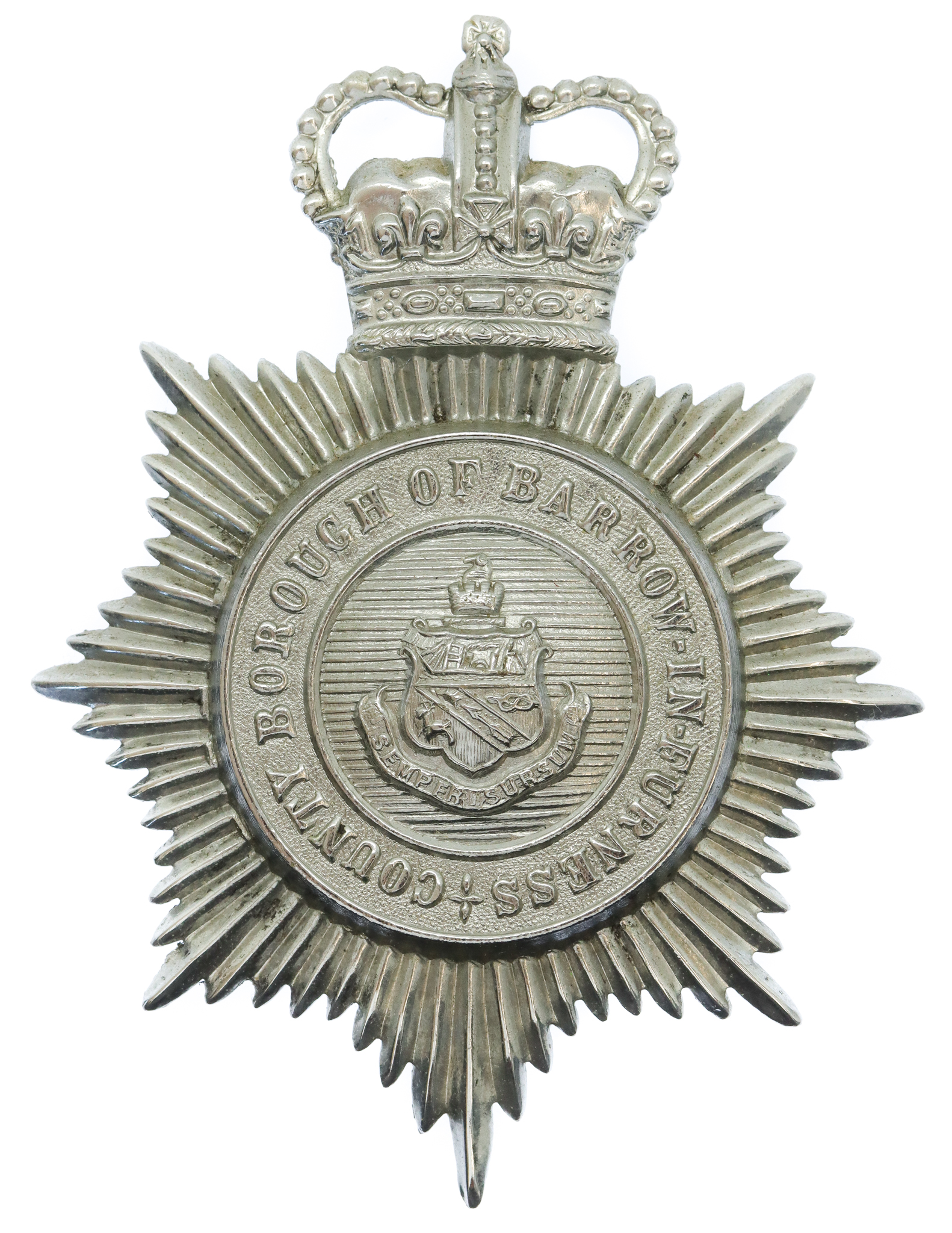 County Borough of Barrow-in-Furness Police Helmet Plate - Queen's Crown