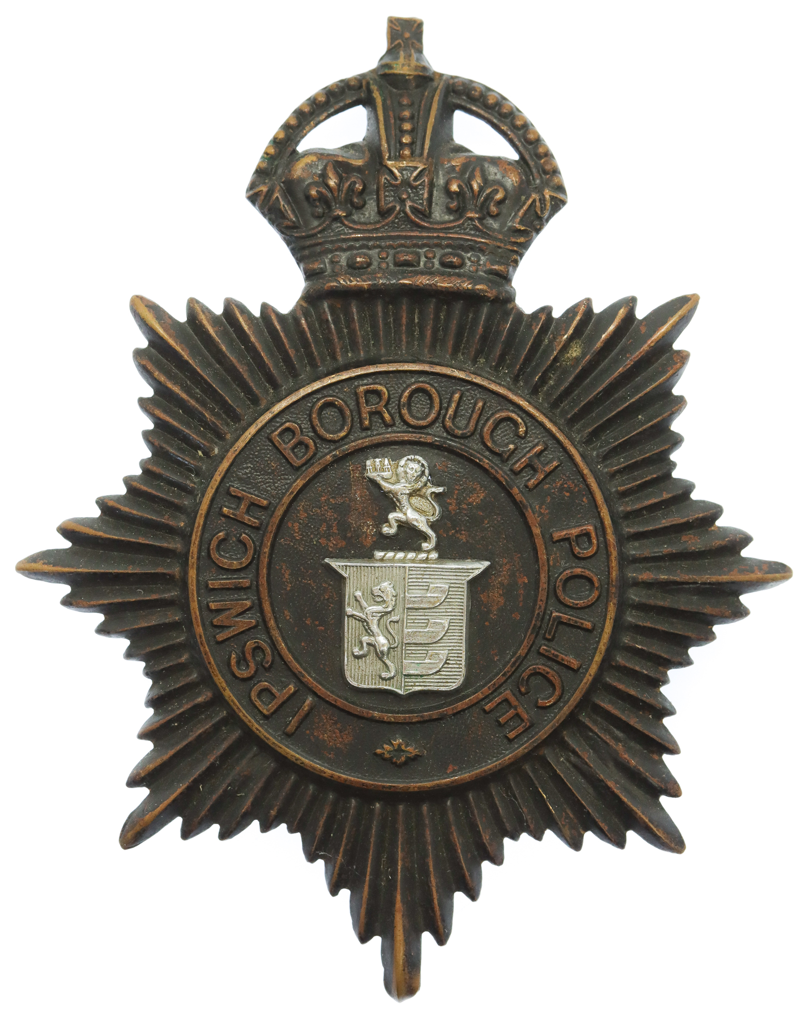 Ipswich Borough Police  Night Helmet Plate - King's Crown