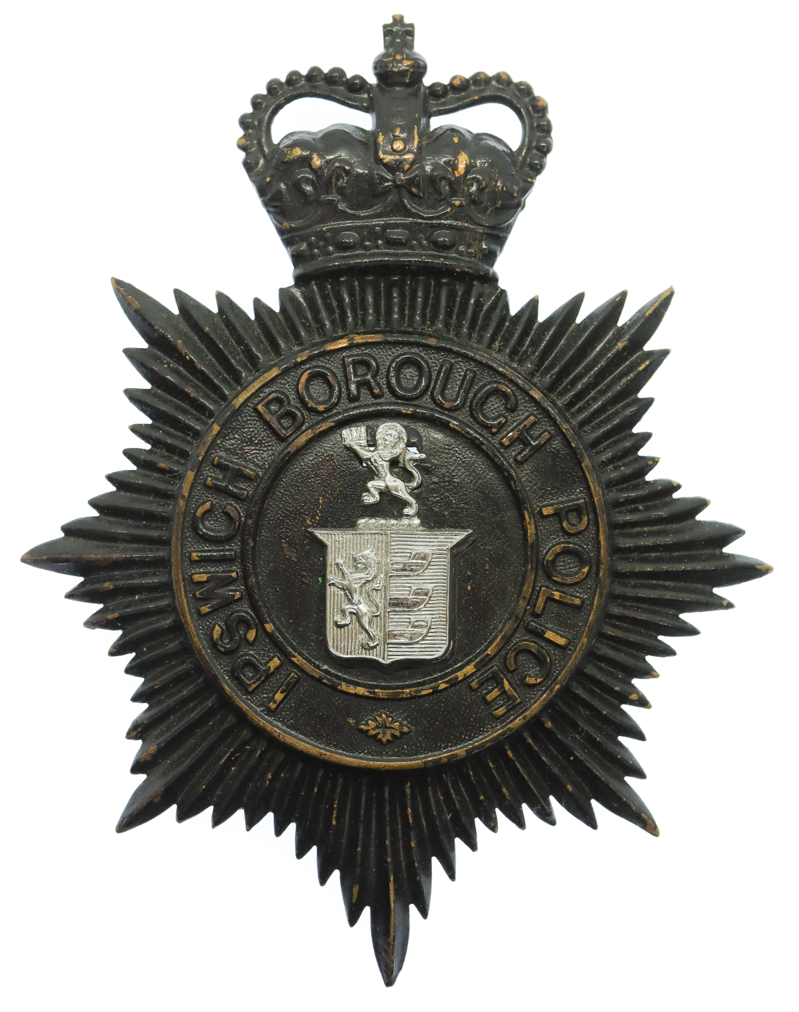 Ipswich Borough Police  Night Helmet Plate - Queen's Crown