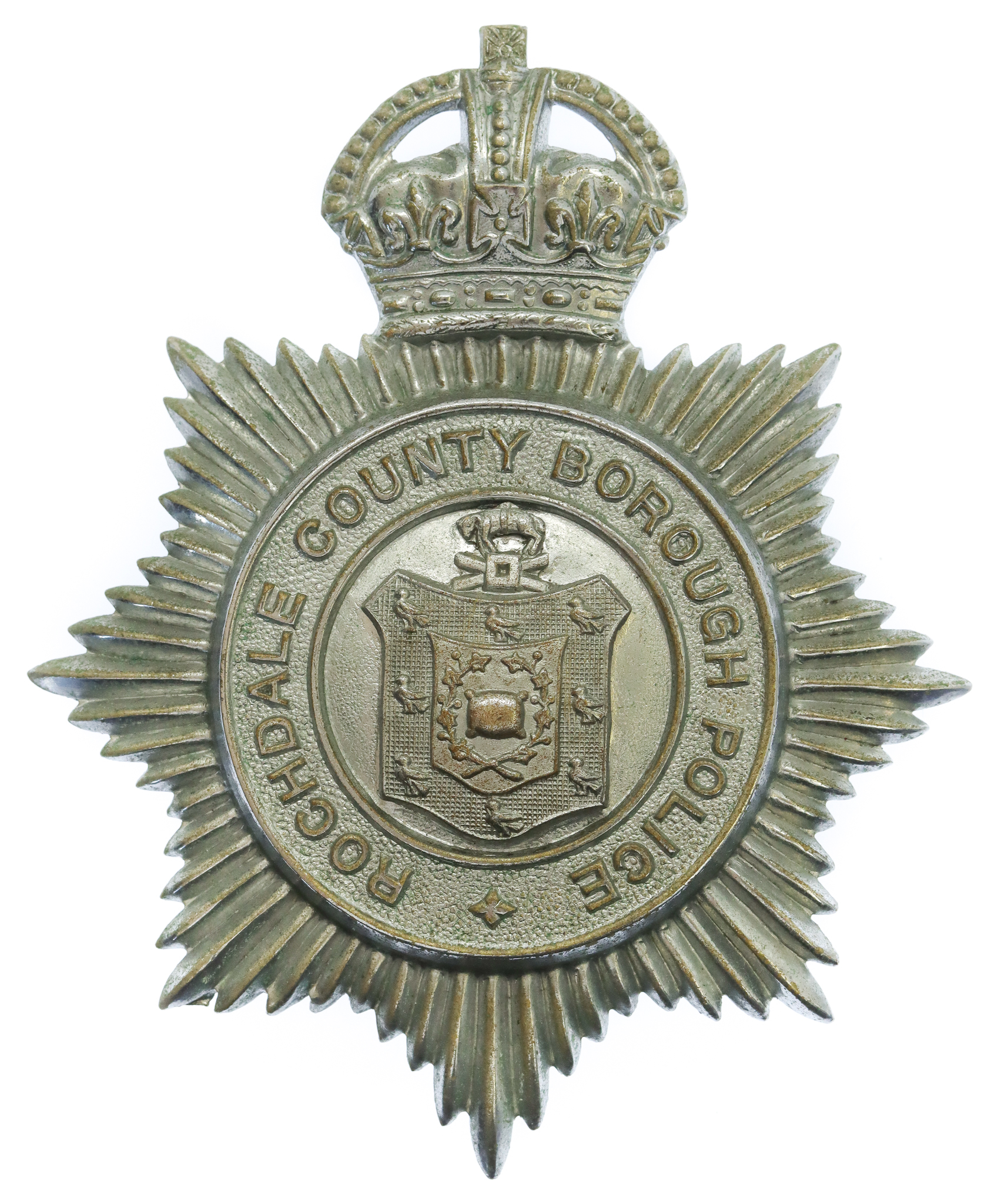Rochdale County Borough Police Helmet Plate  - King's Crown