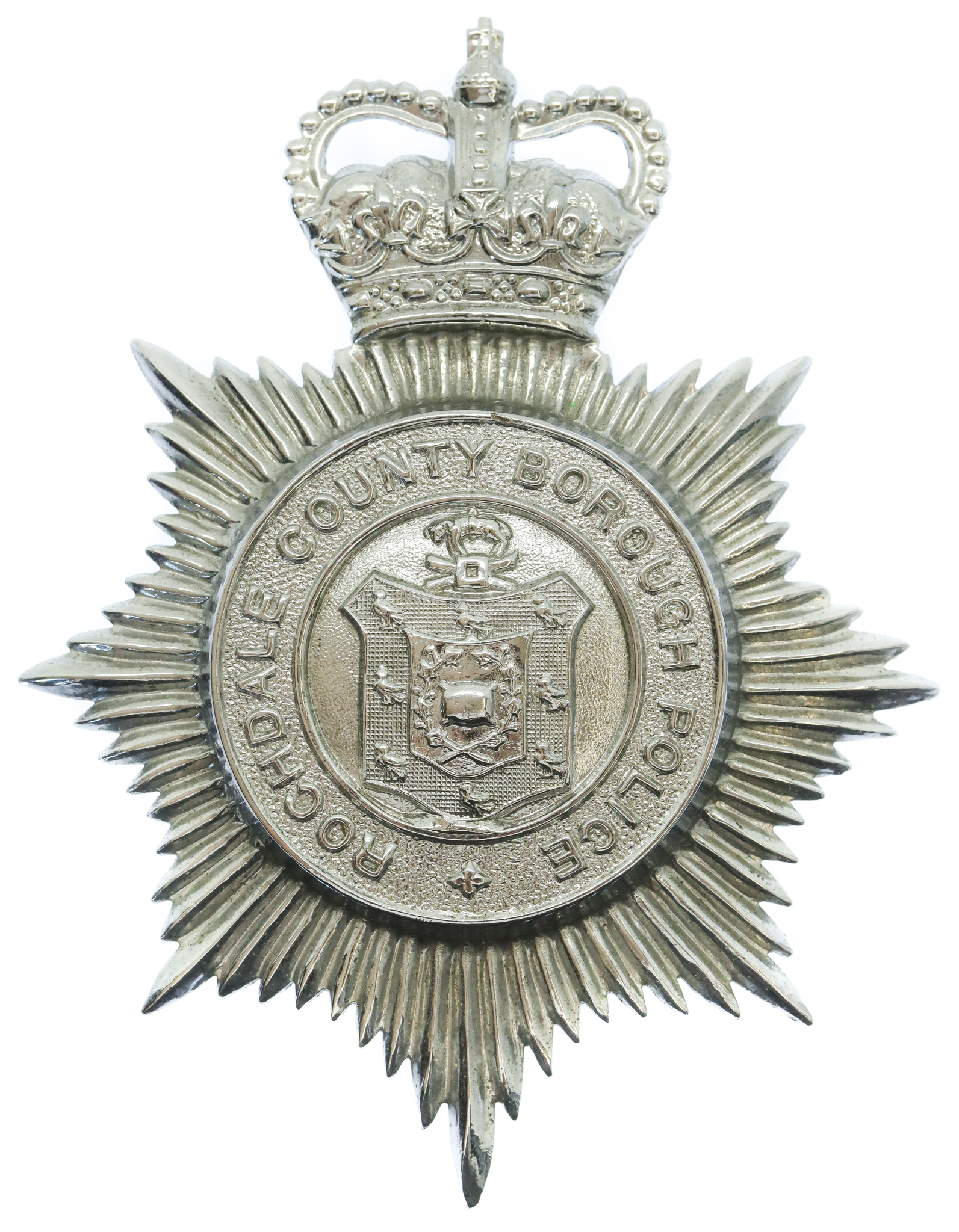 Rochdale County Borough Police Helmet Plate  - Queen's Crown