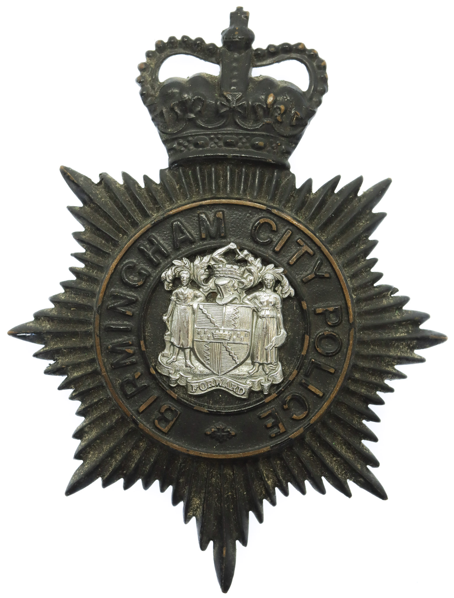 Birmingham City Police Night Helmet Plate - Queen's Crown