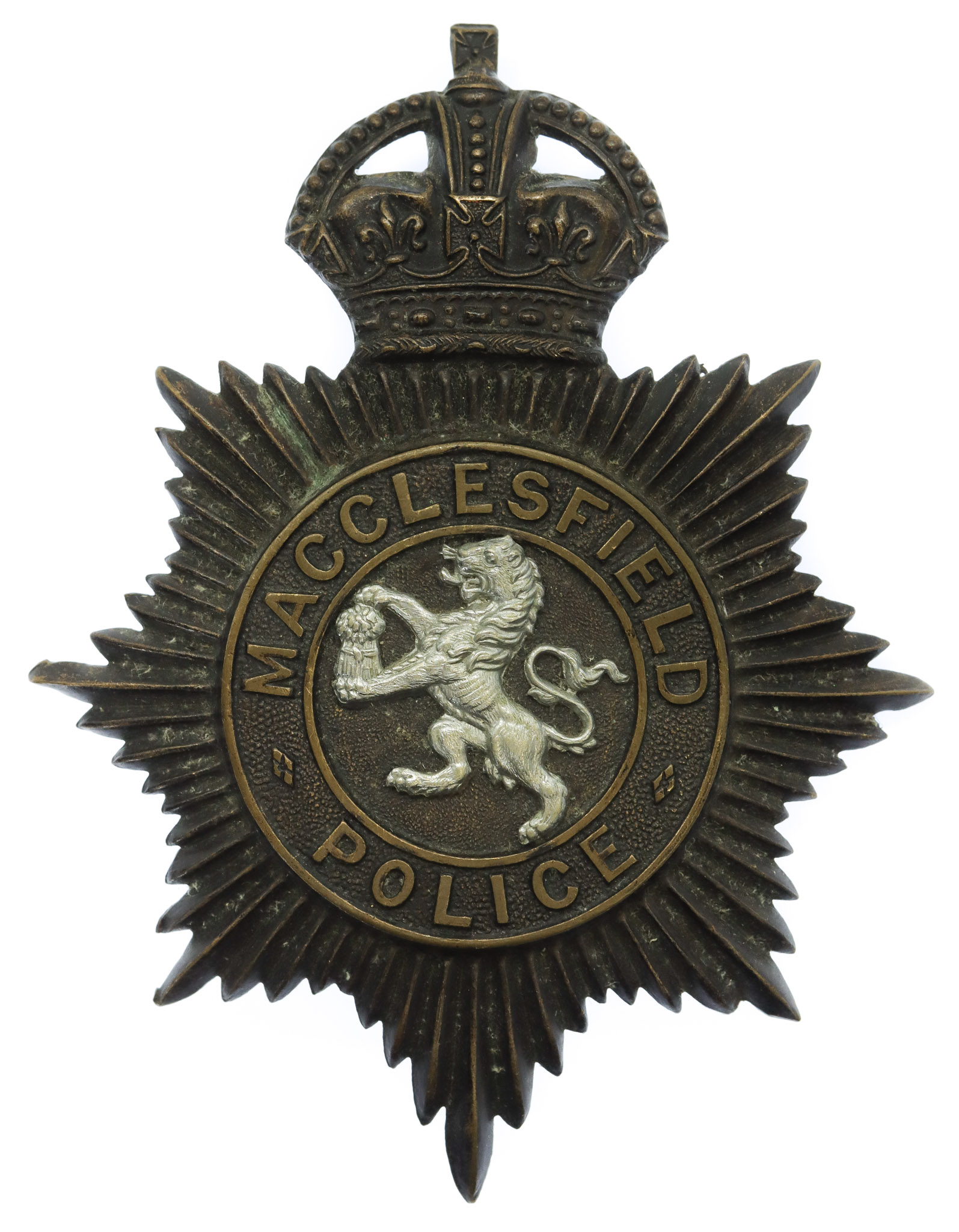 Macclesfield Borough Police Night Helmet Plate - King's Crown