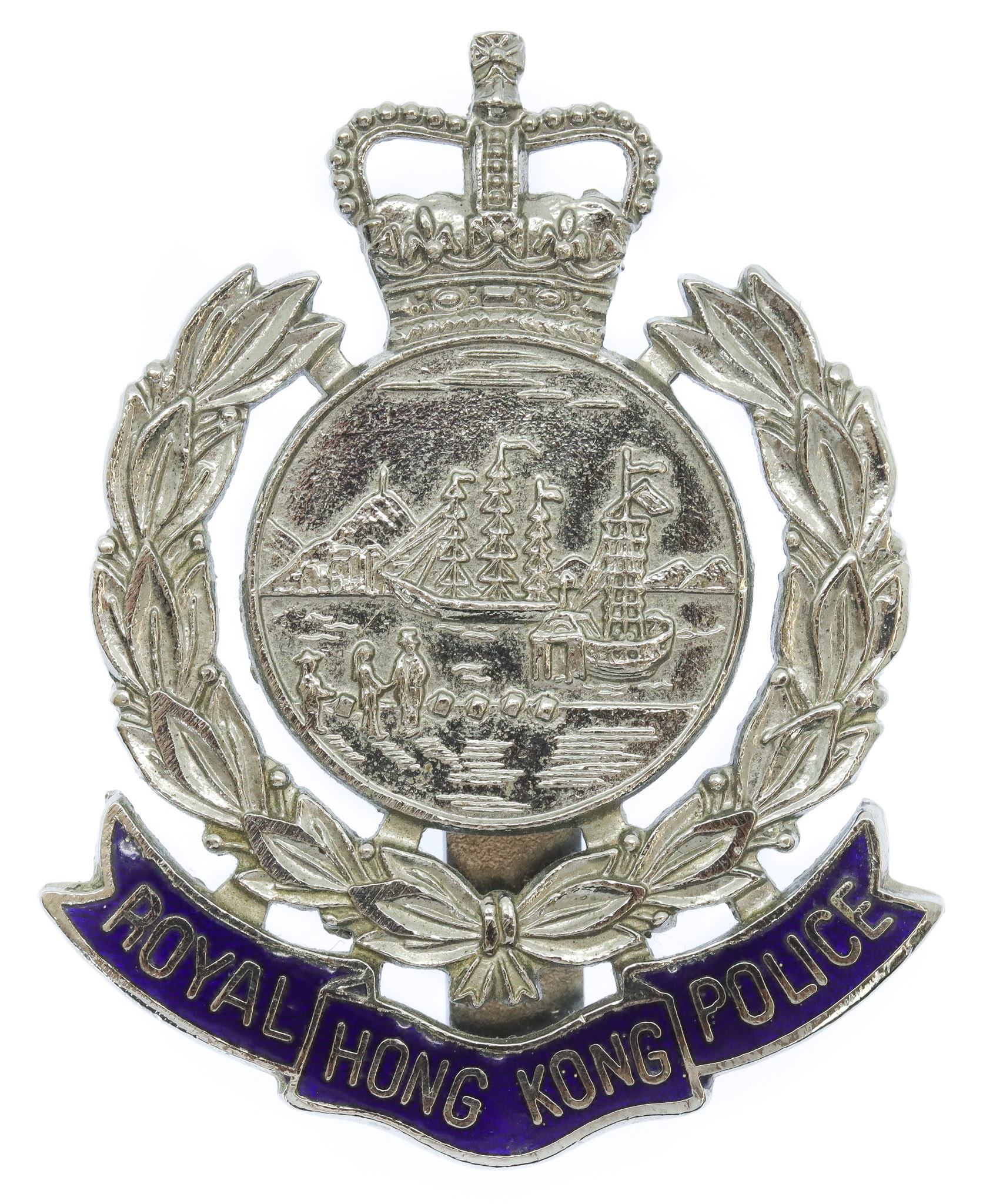 Royal Hong Kong Police Enamelled Cap Badge - Queen's Crown