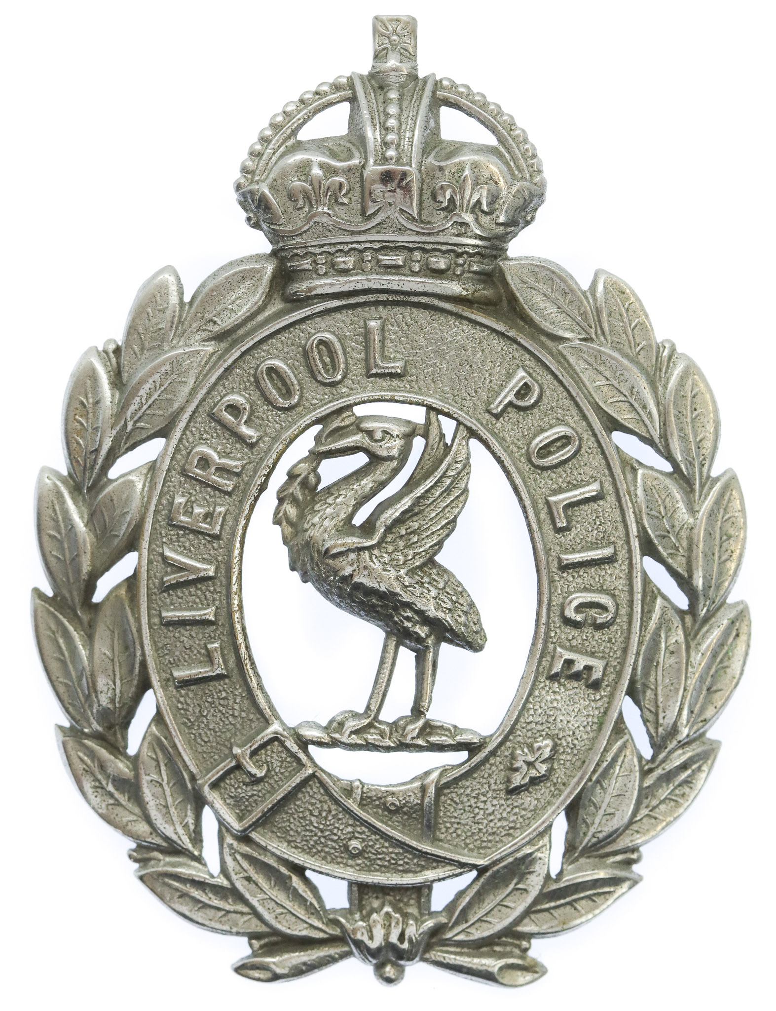 Liverpool City Police Wreath Helmet Plate - King's Crown