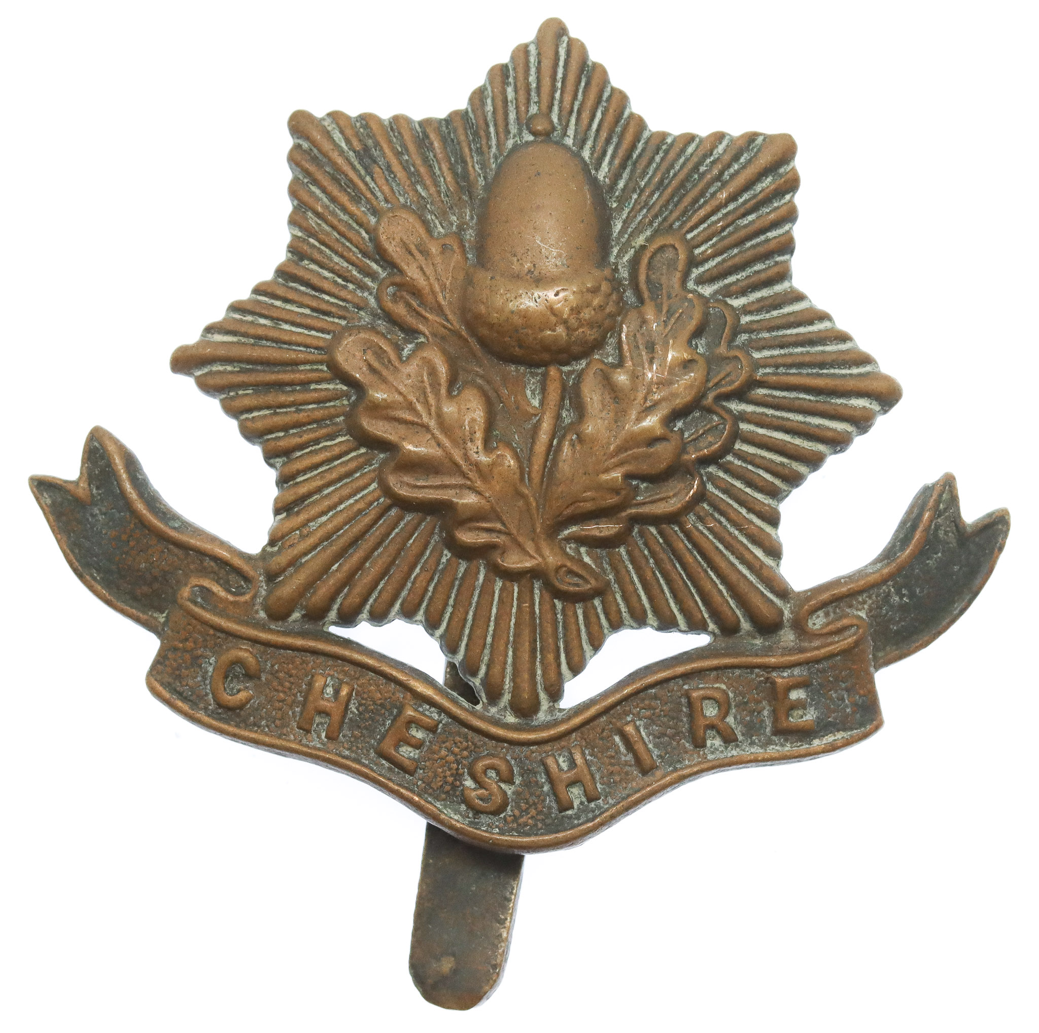Cheshire Regiment WW1 All Brass Economy Cap Badge