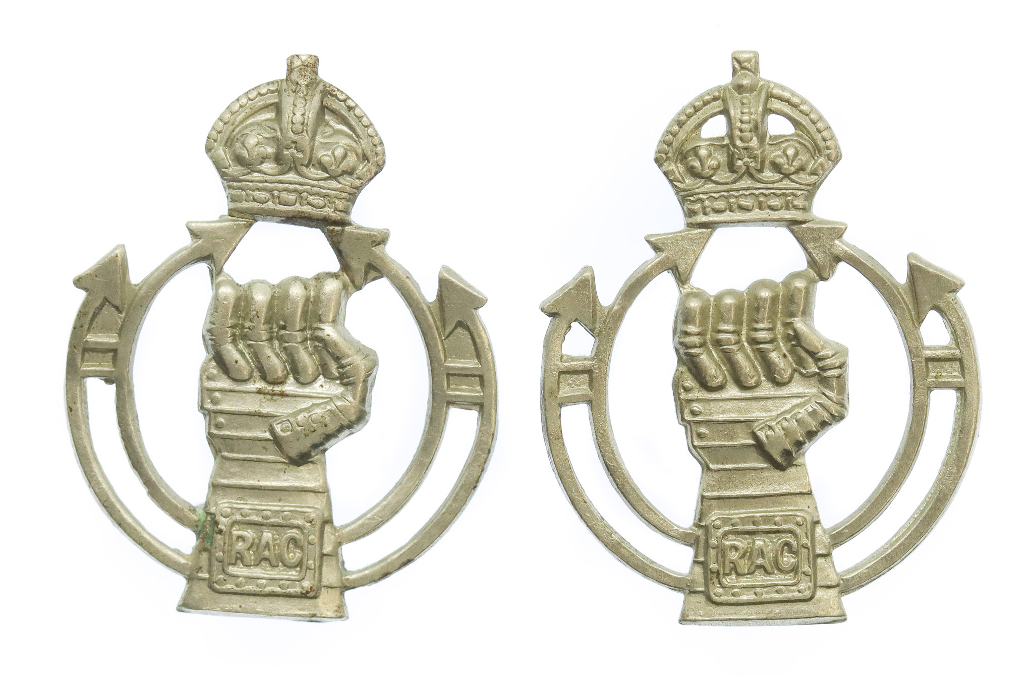 Pair of Royal Armoured Corps (R.A.C.) Collar Badges - King's Crown 