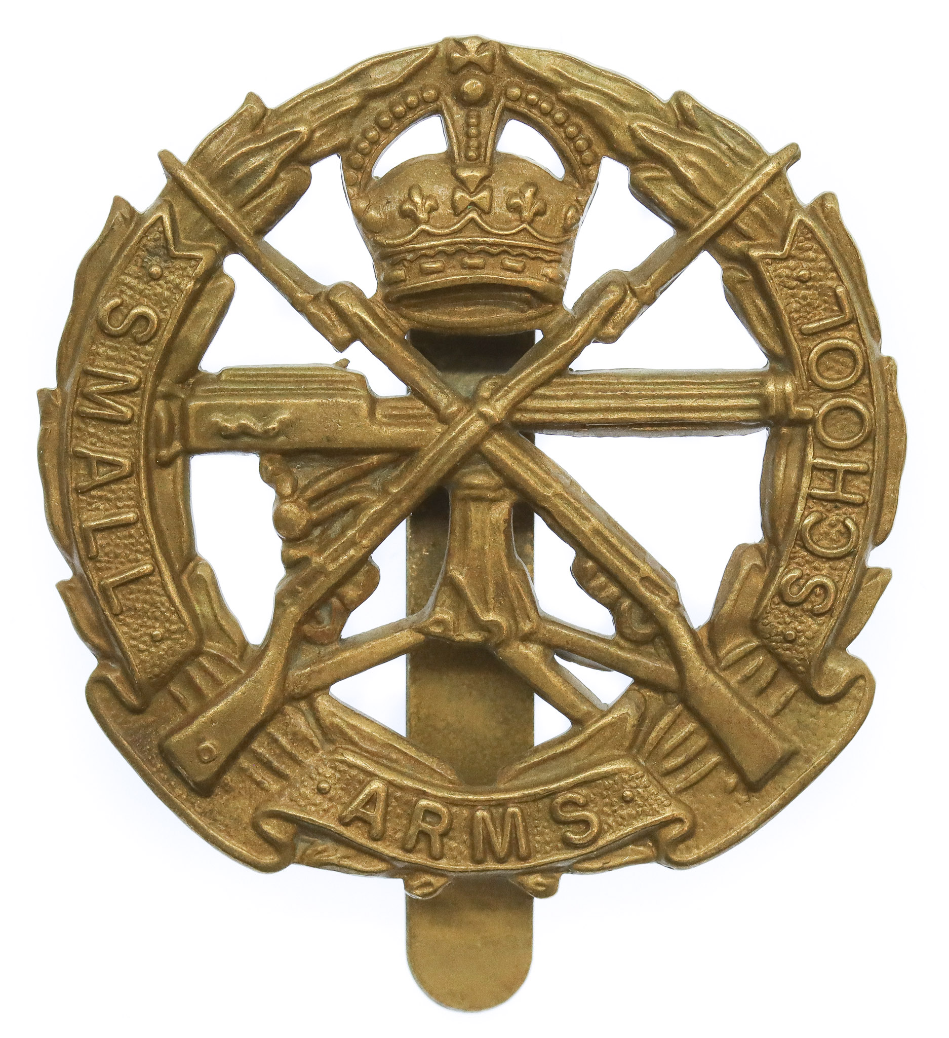 Small Arms School Brass Cap Badge - King's Crown