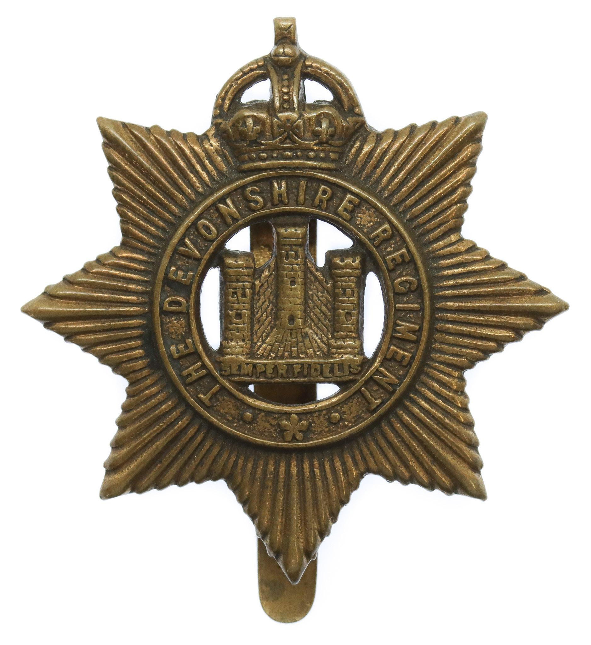 Devonshire Regiment WW1 All Brass Economy Cap Badge