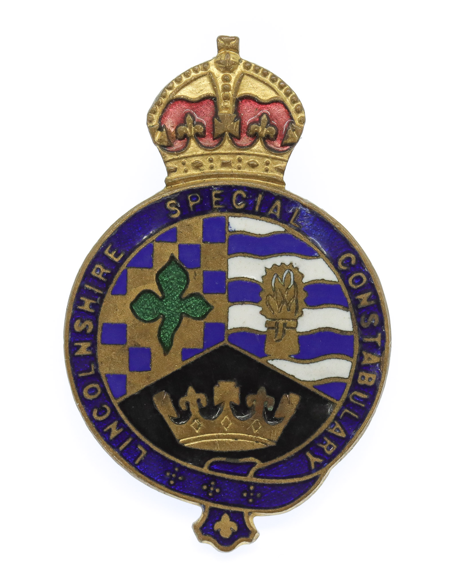 Lincolnshire Special Constabulary Enamelled Lapel Badge - King's Crown