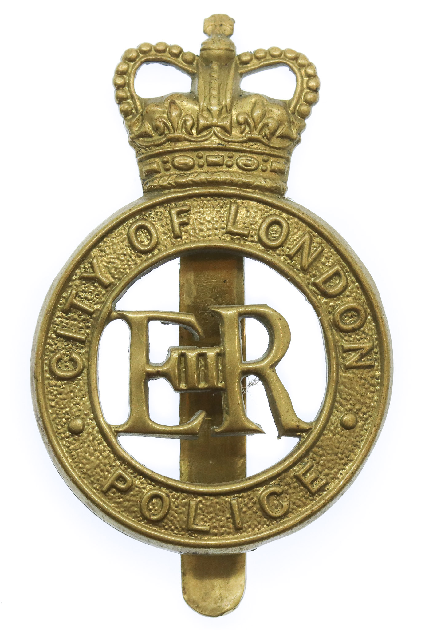 City of London Police Brass Cap Badge - Queen's Crown