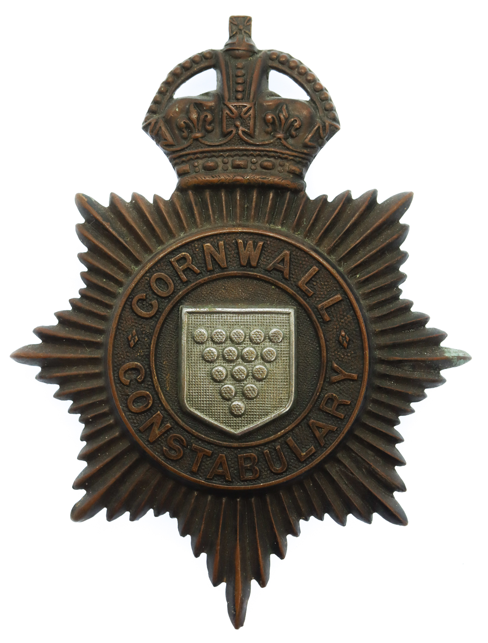 Cornwall Constabulary Night Helmet Plate - King's Crown