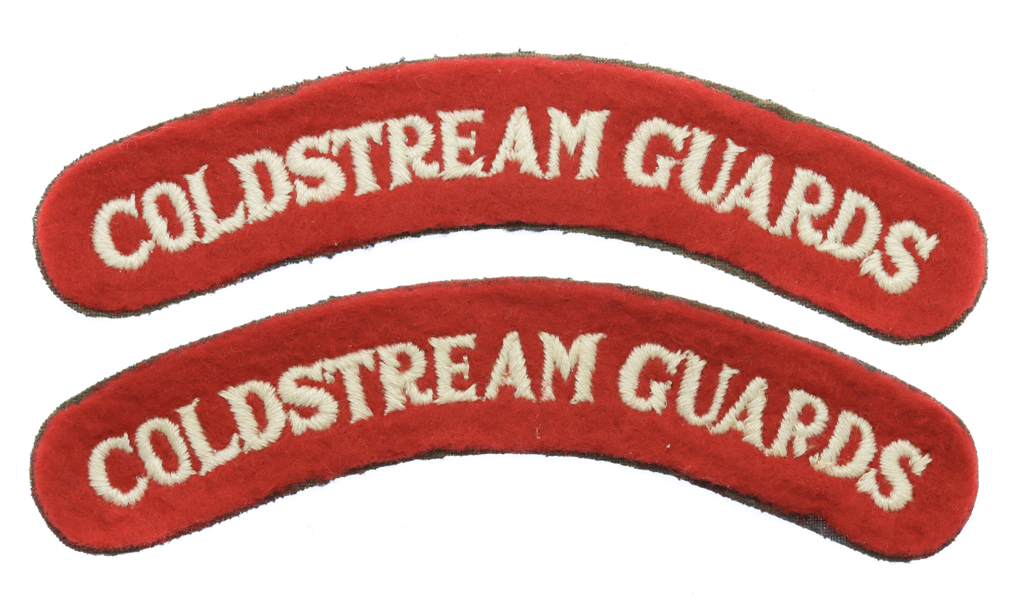 Pair of Coldstream Guards (COLDSTREAMS GUARDS) Cloth Shoulder Titles