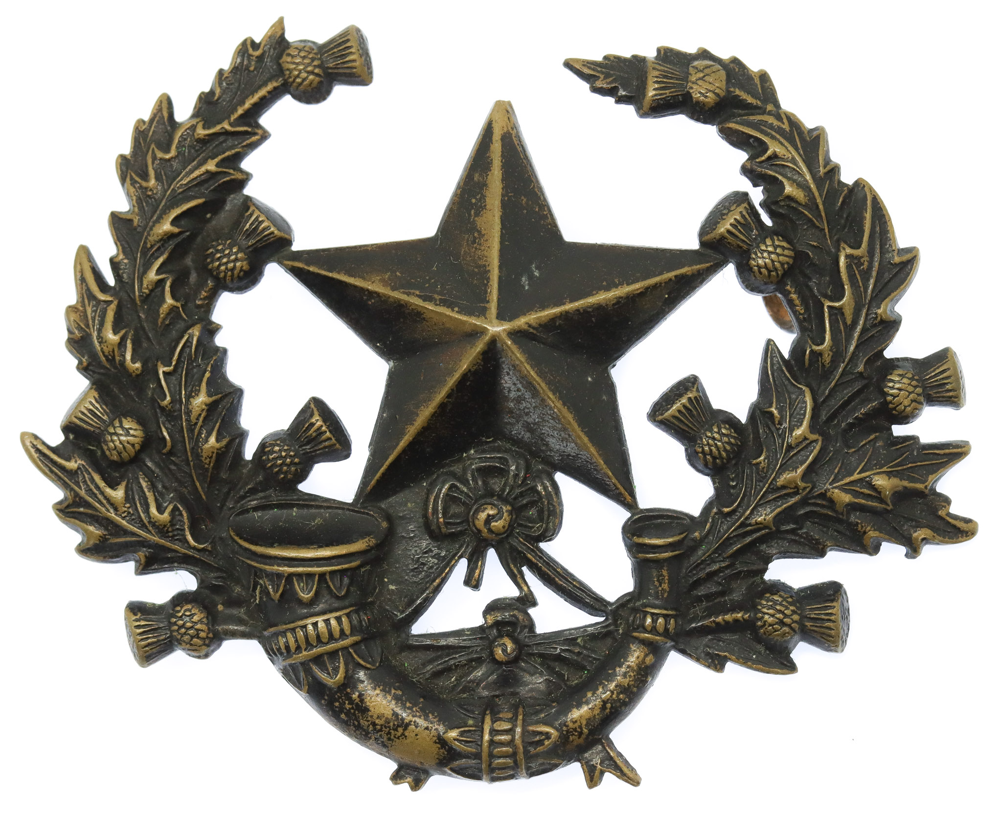 Victorian Cameronians (Scottish Rifles) Blackened Brass Cap Badge