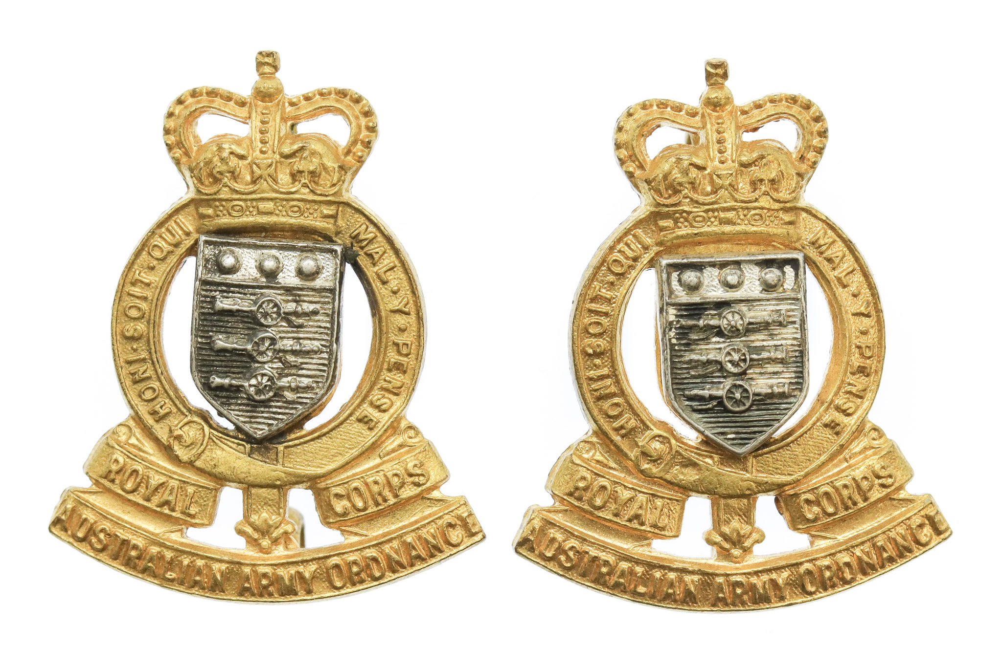 Pair of Royal Australian Army Ordnance Corps Officer's Dress Collar Badges
