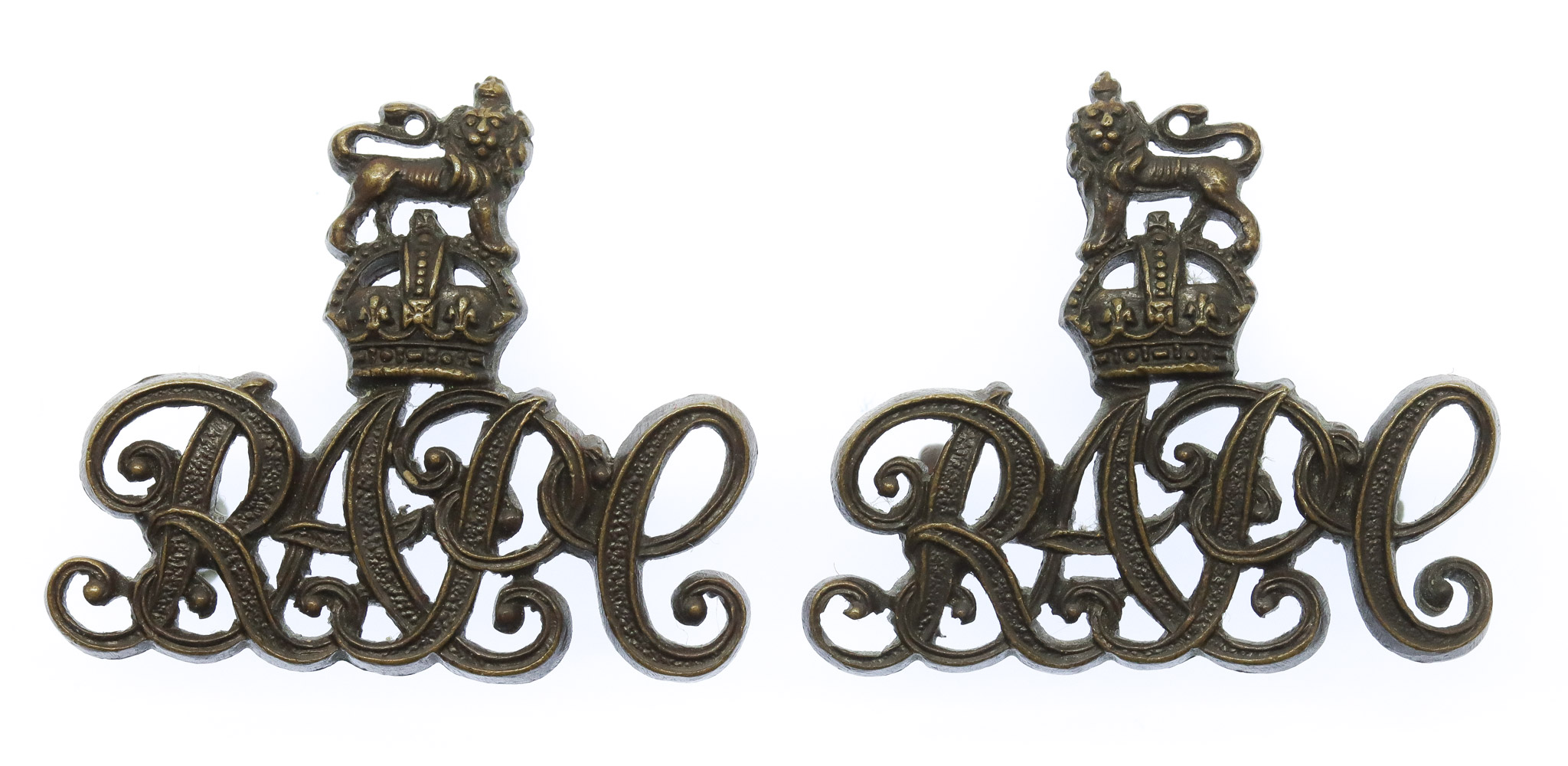 Scarce Pair of Royal Army Pay Corps (R.A.P.C.) Officer's Service Dress Collar Badges (c. 1920 - 29)