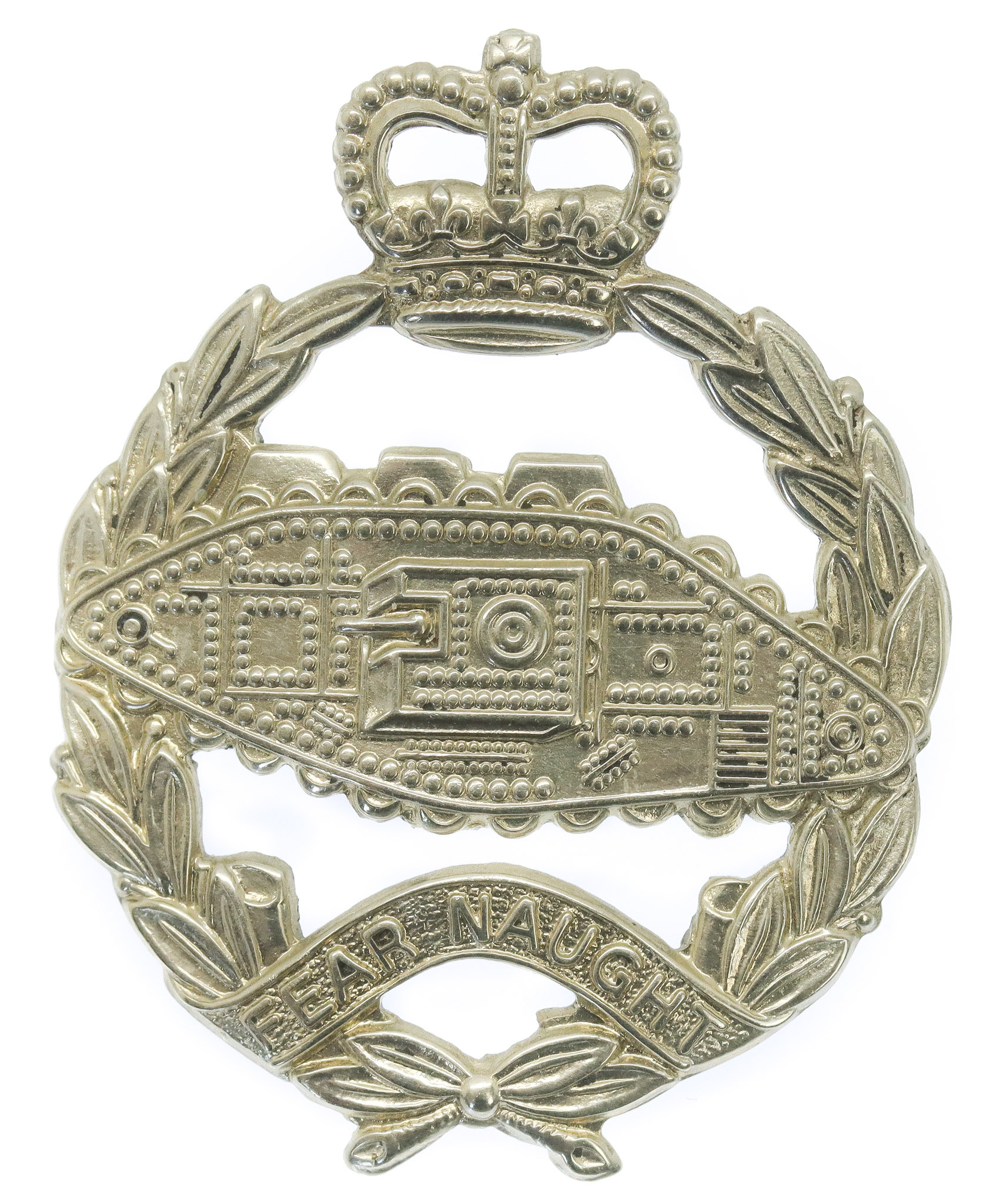 Royal Tank Regiment White Metal Cap Badge - Queen's Crown