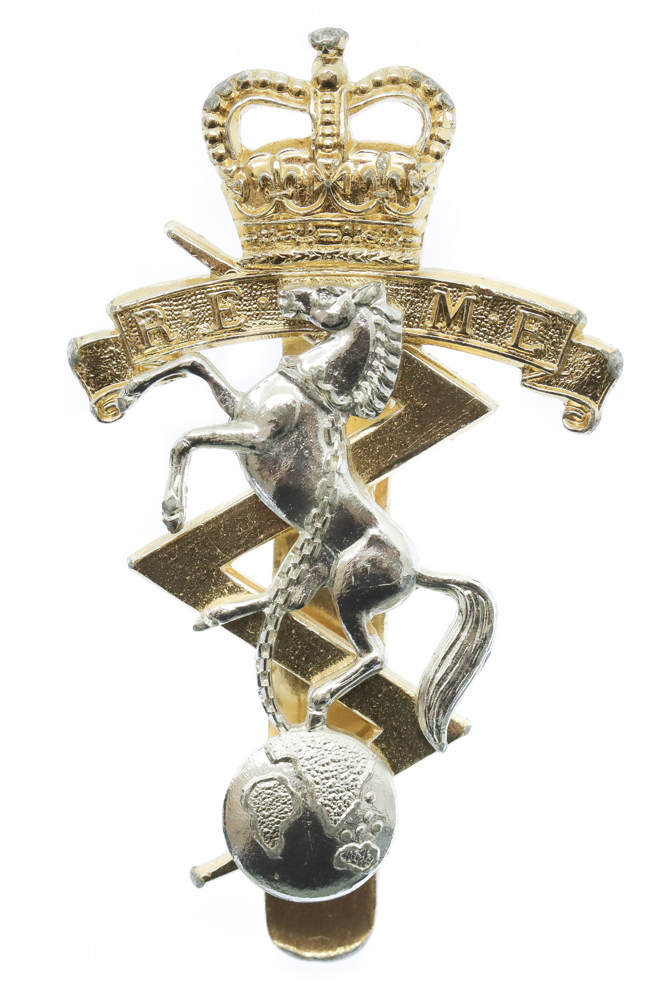 Royal Electrical & Mechanical Engineers (R.E.M.E.) Anodised (Staybrite) Cap Badge