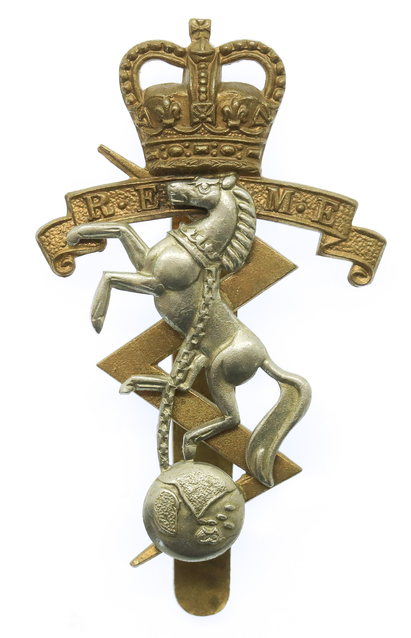 Royal Electrical & Mechanical Engineers (R.E.M.E.) Bi-Metal Cap Badge - Queen's Crown