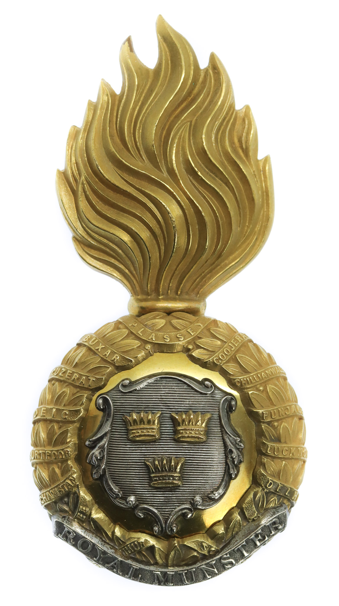 Victorian post 1881 Royal Munster Fusiliers Officer's Fur Cap Grenade Badge