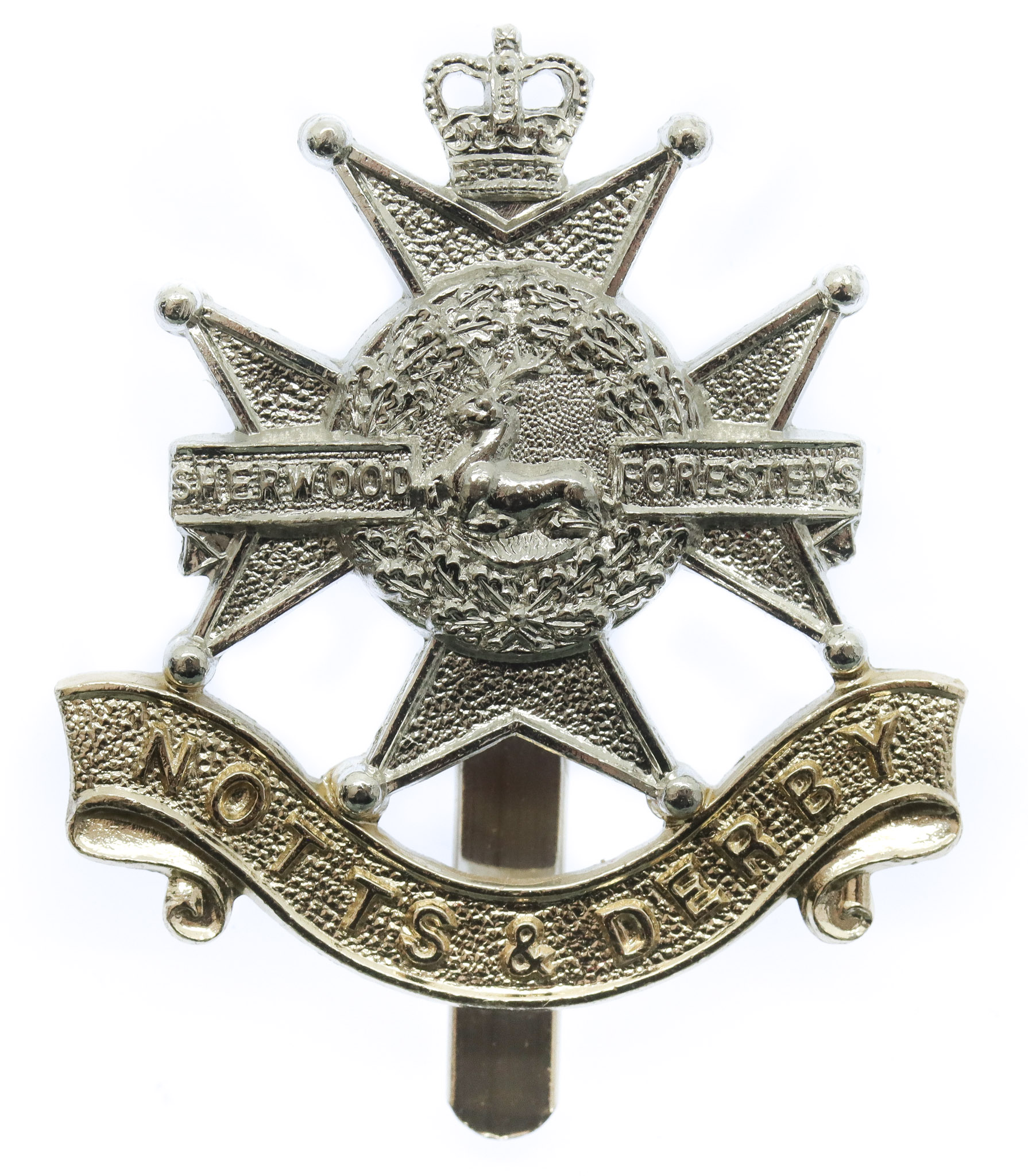 Notts & Derby Regiment (Sherwood Foresters) Anodised (Staybrite) Cap Badge