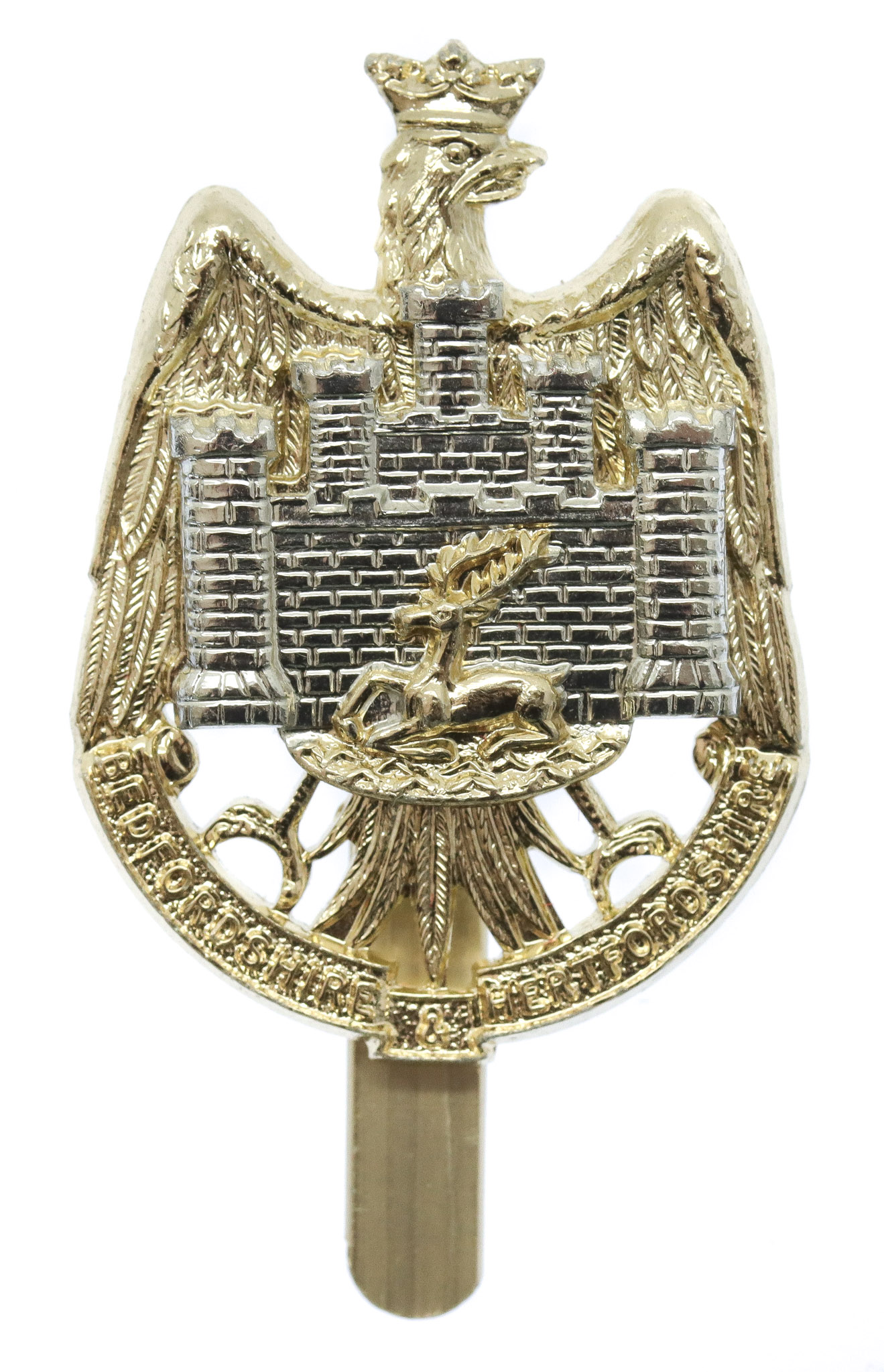 Bedfordshire & Hertfordshire Territorials Anodised (Staybrite) Cap Badge